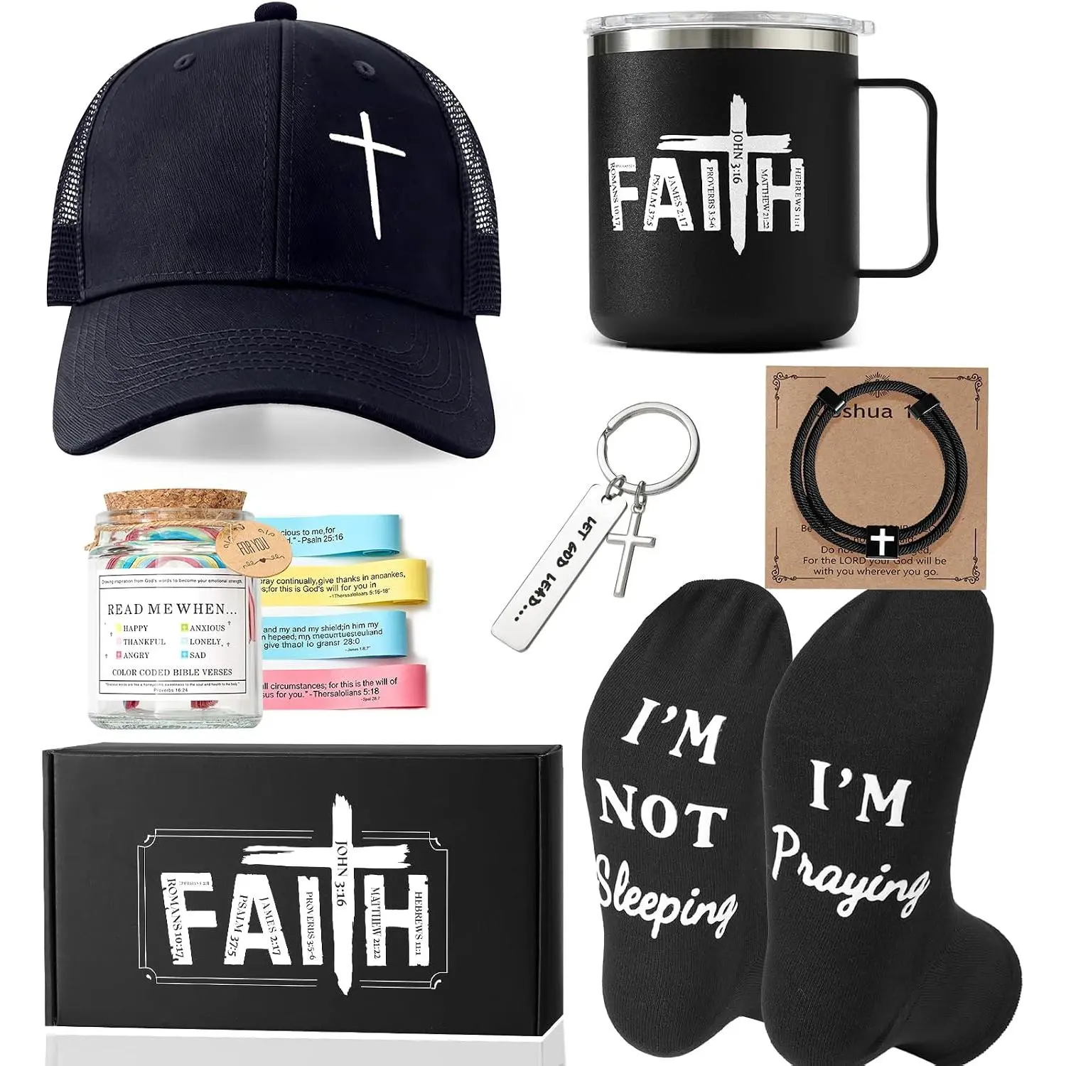 Christian Gifts for Men,Faith Based  Stuff Religious Basket Catholic Present Baptism Gifts Pastor  Set Christian Accessories for Men with  Verse Jar