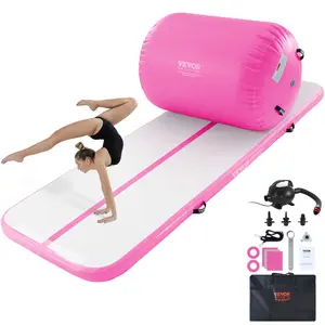 VEVOR Inflatable Gymnastics Air Mat Set, 2 PCS Tumbling Mat, Tumble Track with Electric Pump, Air Roller Barrel Gymnastics Equipment, Training Mats for Home Use/Gym/Yoga/Cheerleading/Beach/Park/Water