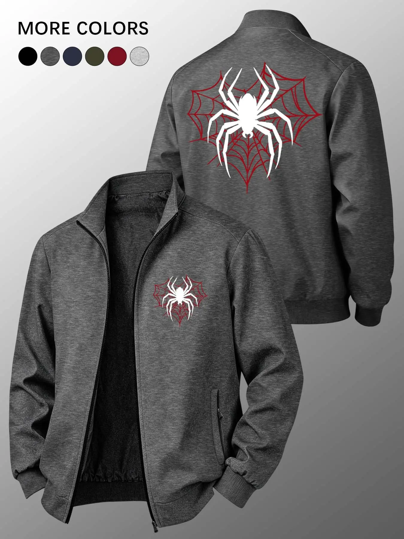 Men's Spring Fall Spider Web Pattern Jacket, Casual Loose-Fit Zipper Pocket Design, Perfect Gift for Boyfriend or Father