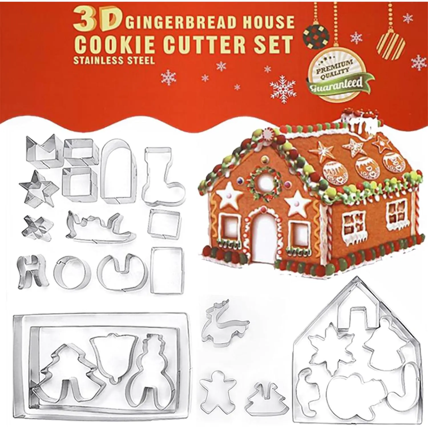 Christmas Gingerbread House Cookie Cutters Set,  10 count 430 Stainless Steel Cartoon Snowflake Biscuit  Pastry Mold for Holiday Birthday Cake Dough Donut Fondant - Baking Dough Tool
