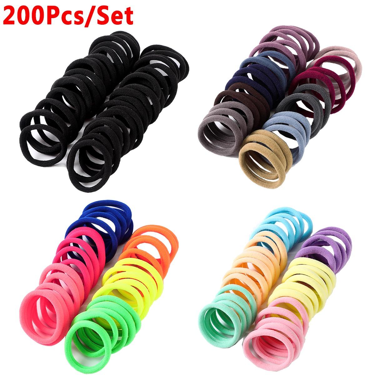 AWAYTR 200Pcs/Set Elastic Hair Rope Family Pack Hair Scrunchies for Women Girls Colorful Hairbands Ponytail Holder Hair Accessories