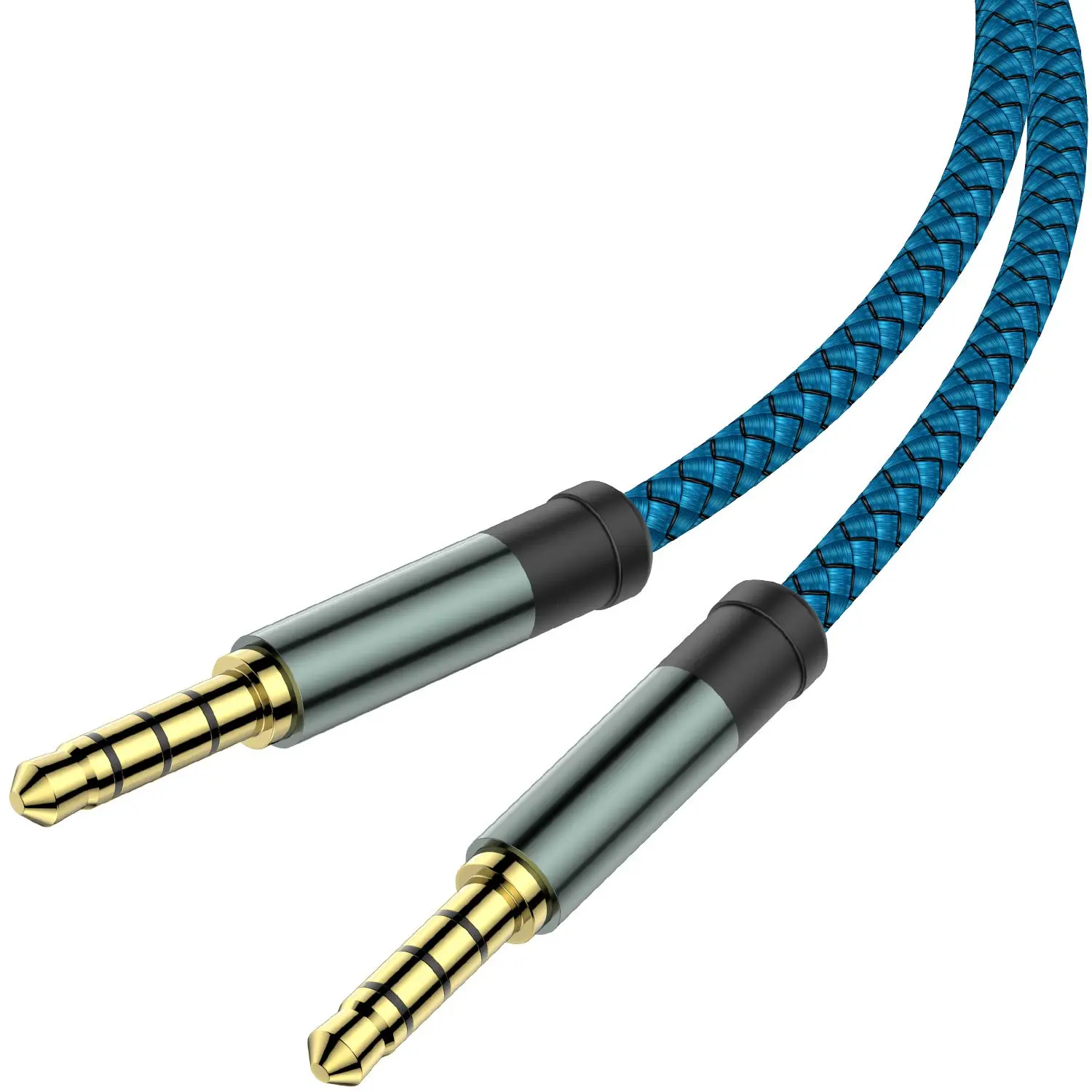 2 Pack TRRS 3.5mm Audio , 5Ft 4-Conductor (4 Pole) with Mic[Microphone Compatible] Nylon Braided Aux Cord Compatible   Stereos,Speaker,Headphones,(Blue)