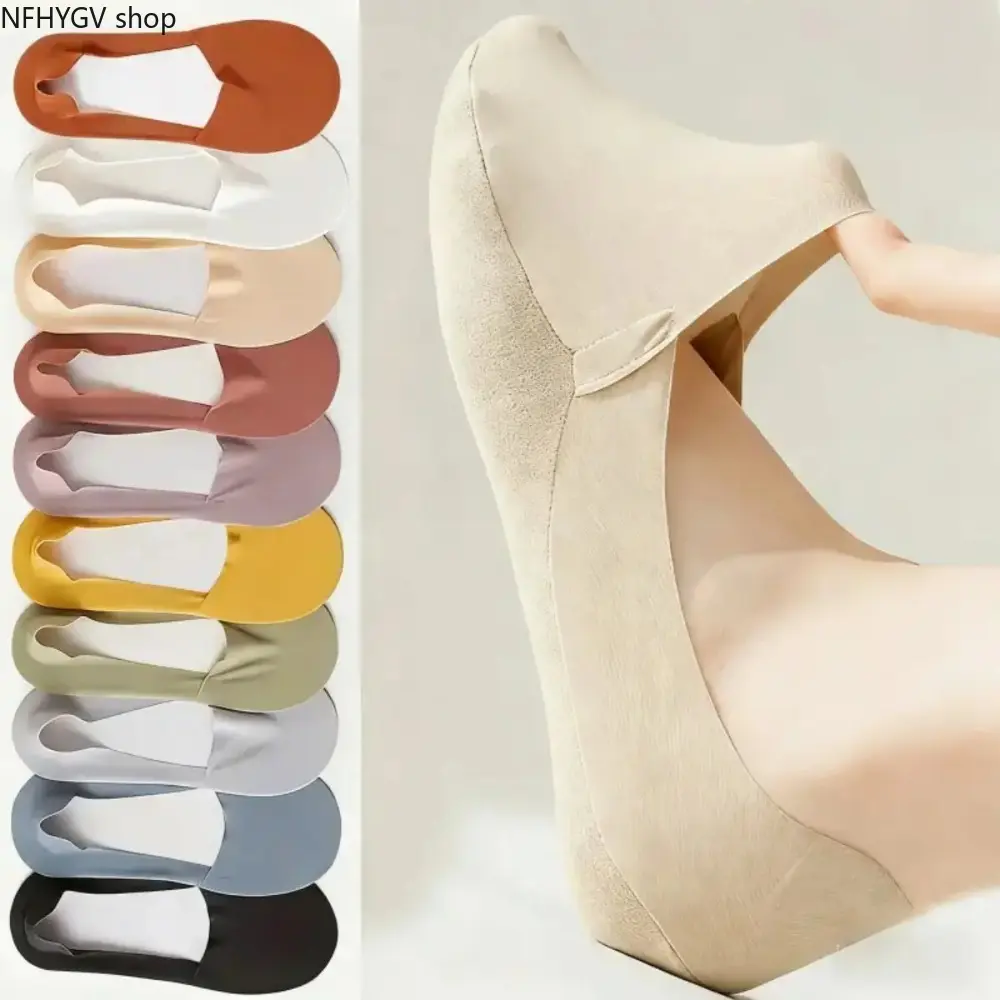 10 Pairs Women’s No Show Invisible Socks Made With Breathable Seamless Fabric, Equipped With Reliable Silicone Non-Slip Heel Grips, Comfortable Low-Cut Liner Socks Daily Foot Accessory For Flats, Sneakers And Casual Shoes