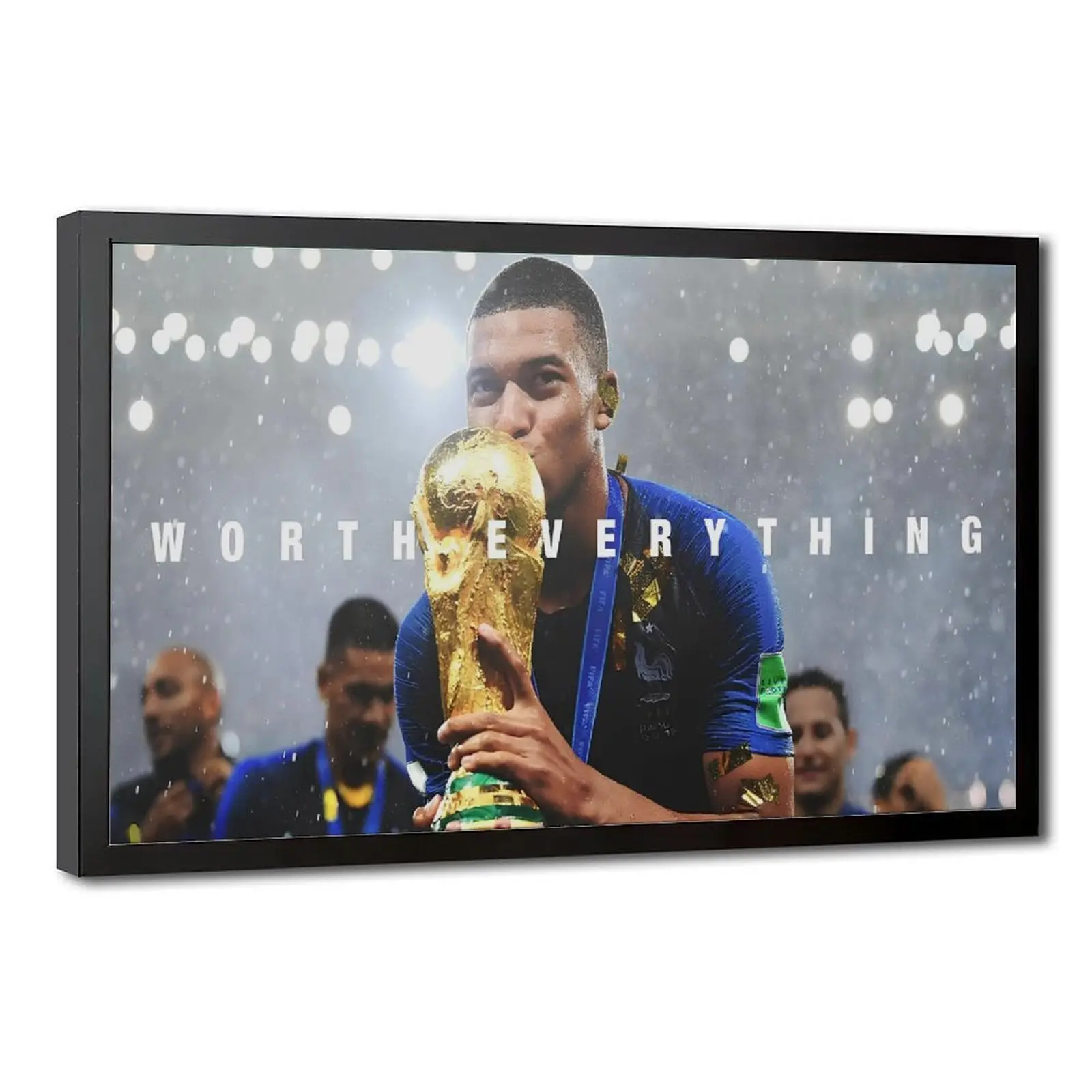 Mbappe Kissing Trophy Canvas Wall Art Celebratory Scene Worth Collected Home Decor