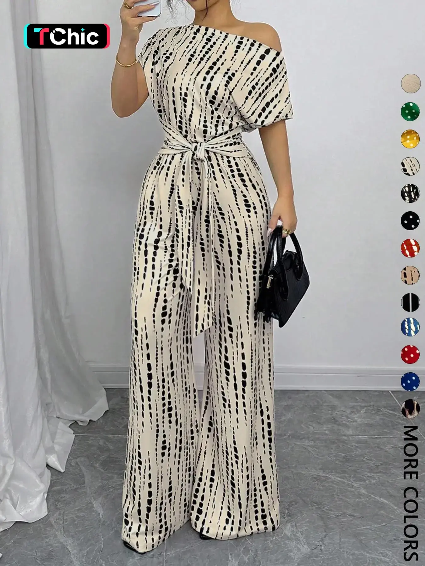 Women's All Over Print Leopard Tie Front Loose Jumpsuit, Casual Asymmetrical Neck Jumpsuit for Spring & Fall, Women's Clothes for Daily Wear