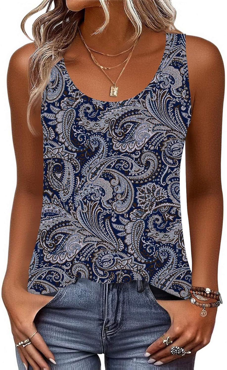 Womens Tank Tops Flowy Loose Fit Scoop Neck Casual Summer Tops Curvy Hem