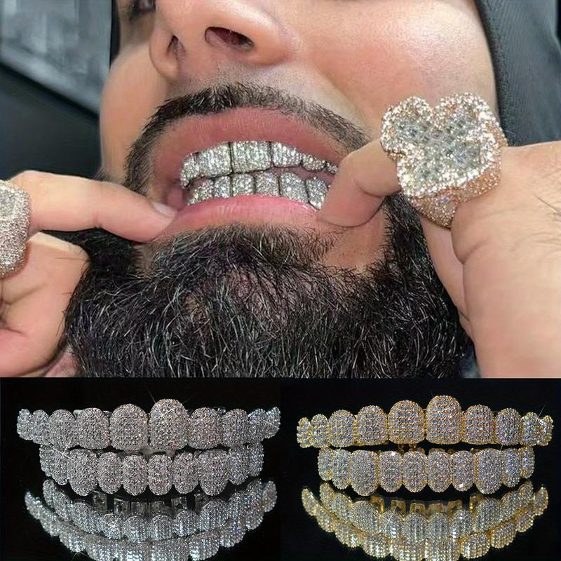 ZZHS Hip Hop Cubic Zirconia Teeth Grills 2pcs Set - 20pcs Top & Bottom Grills for Rappe and Cosplaye with Glittering Finish Oral Heart Shaped Brackets Ceramic BracesTALISA