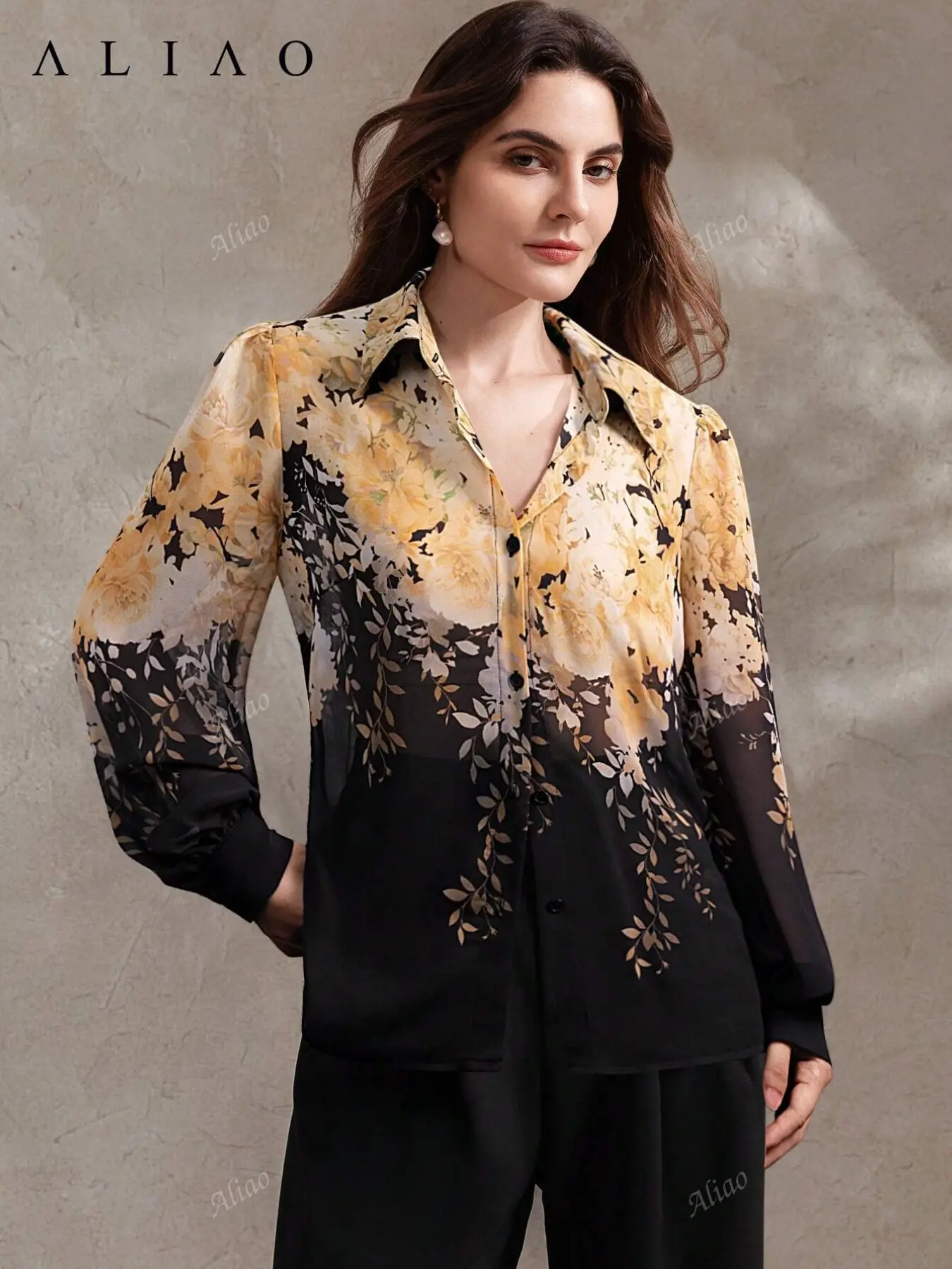 2026 New Women's Luxury National Style Gradient Peony Print Top, Mature Elegant Spring Summer Commute Fashion Female Clothing