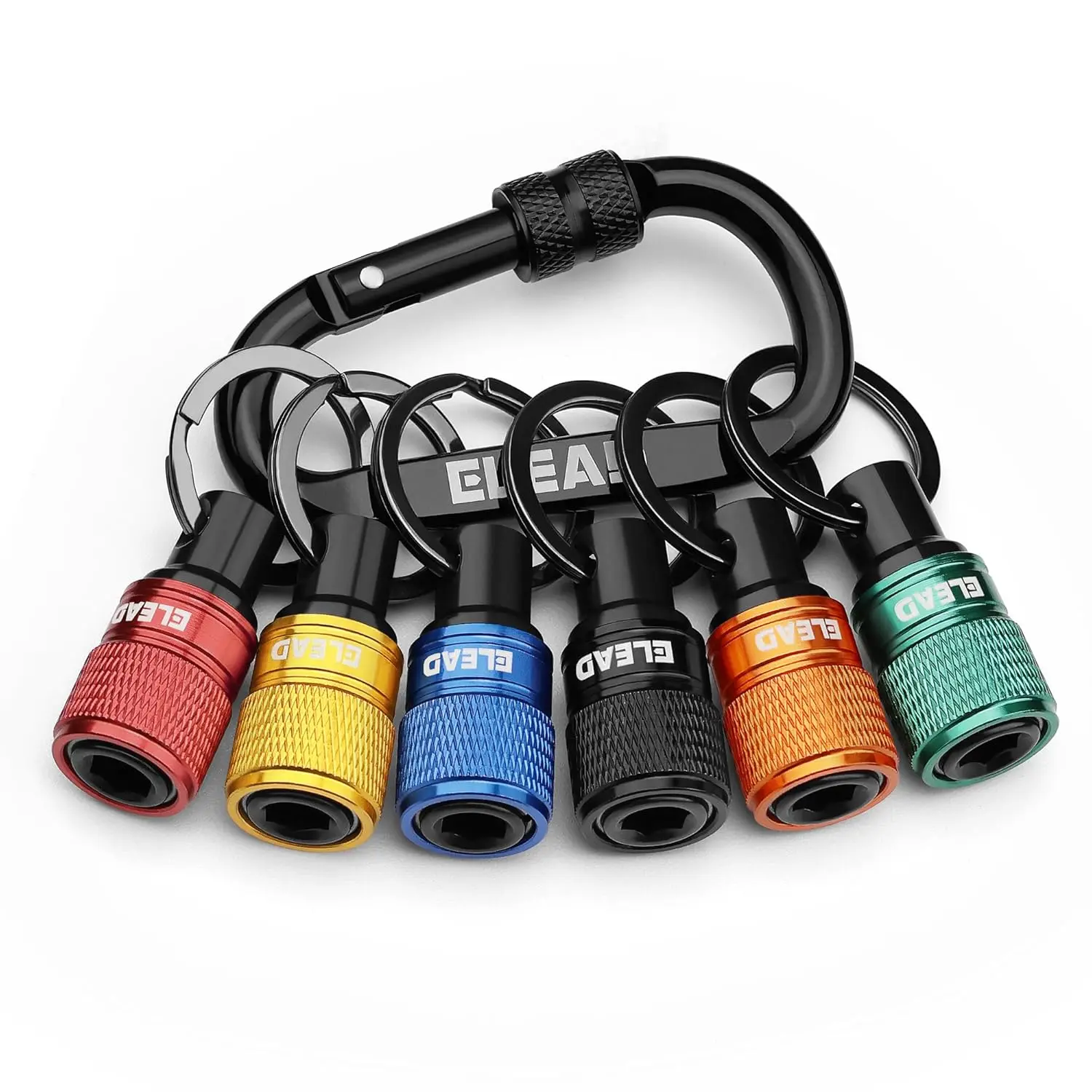 6-Bit Set Keychains, 1/4" Shank Multi-Color Hex Holders with Quick Release Design & Carabiner Key, Compatible with Drill/Screwdriver & Nut Driver Attachments, Men's Gift