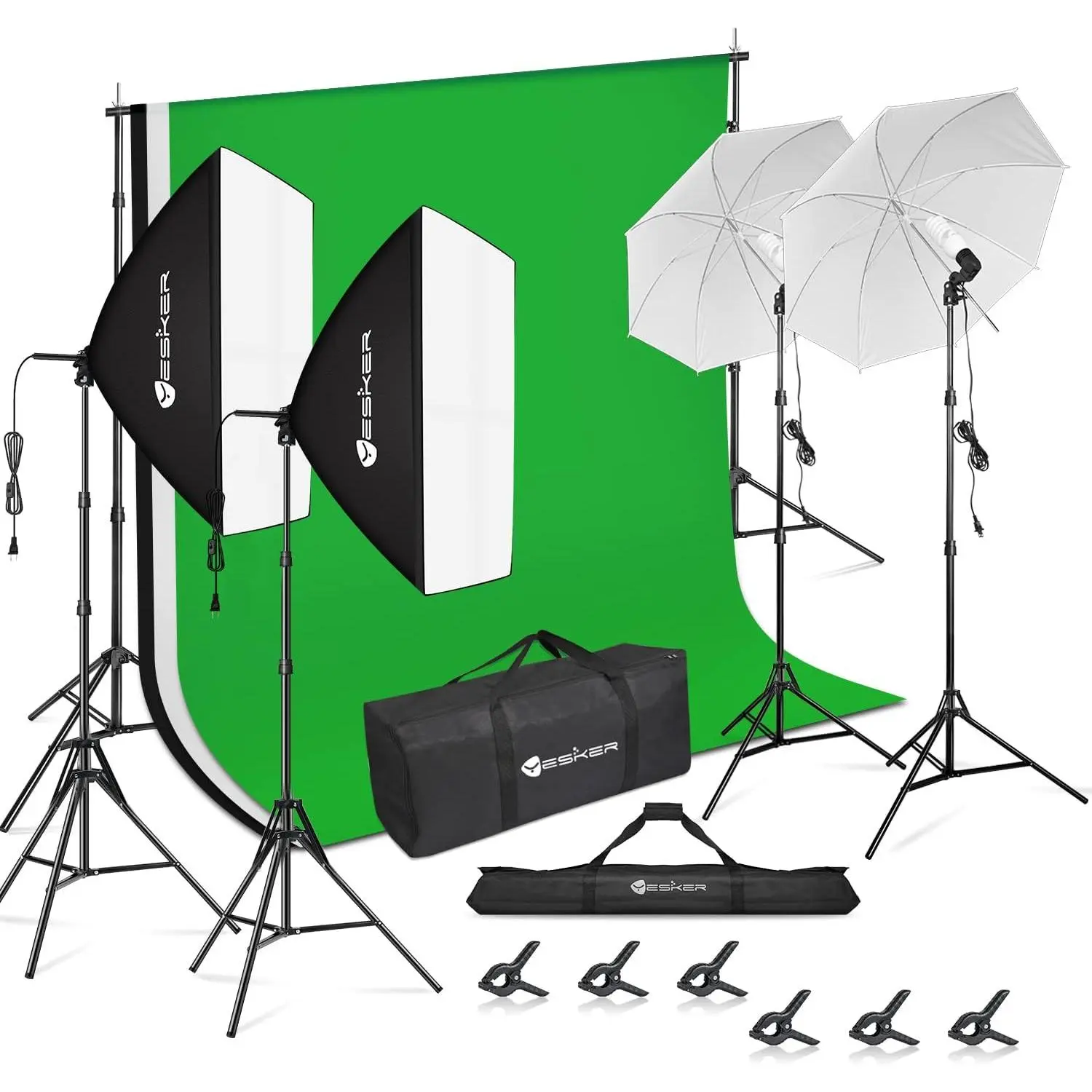 Yesker Continuous Light Kit Set, 8.5x10ft Backdrop Support System, Umbrella, 5500K Light Bulb, Softbox for Car Interior Accessories Photo Shoot Studio Portrait Product Video Recording