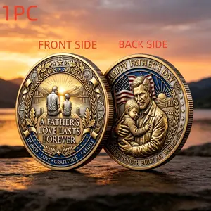 1PC Father Child Family Heritage Commemorative Coin 3D Embossed Alloy Memorial Medal Gratitude Love Honor Theme Collectible Keepsake Gift For Fathers Grandfathers Husbands Birthday Fathers Day Home Shelf Display Decorative Collectibles