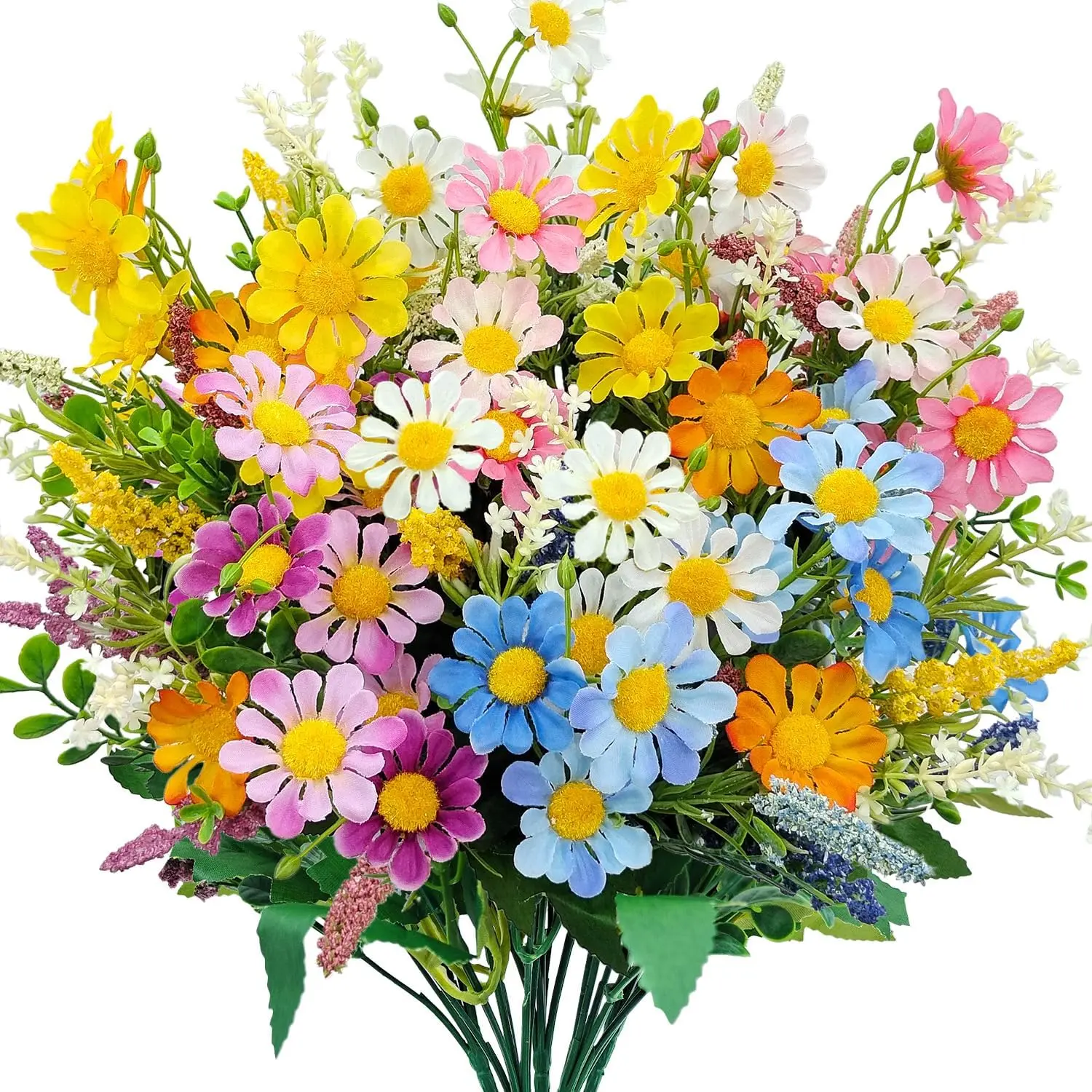 5-Bundle Faux Silk Decorative Daisy Wildflowers Bouquet, Colorful Artificial Flowers for Home Indoor Kitchen Table Vase, Wedding Party Centerpieces