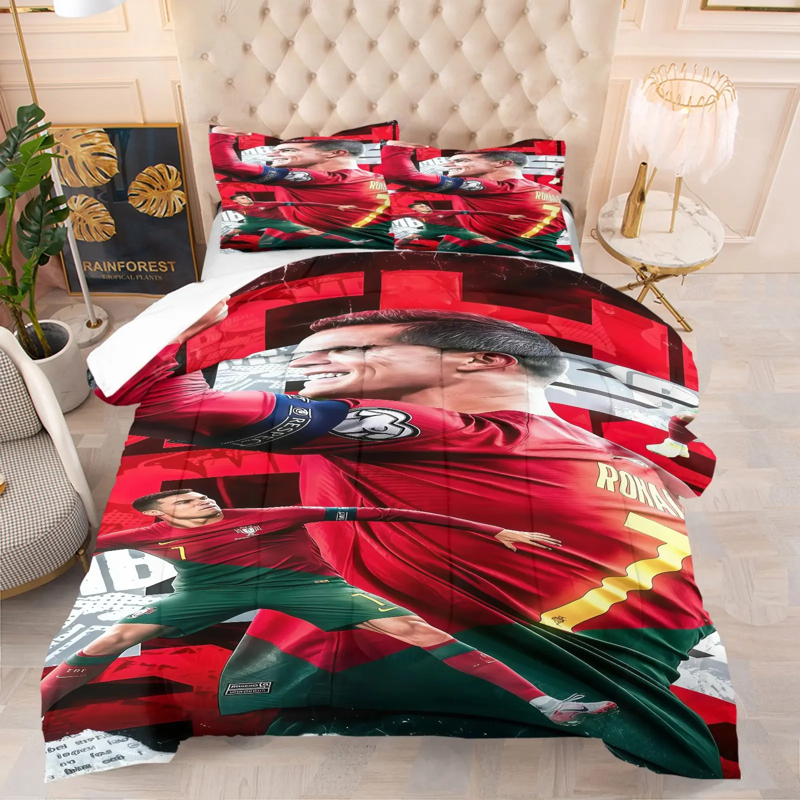 Football Star Pattern Comforter Set, Bed Sets, Soft And Comfortable Bedding Set, Including 1 Comforter And 1 Or 2 Pillowcases, Suitable For Men's Casual Rooms, Dormitories, And Apartments, For Men's Fans And Teenagers' Bedrooms