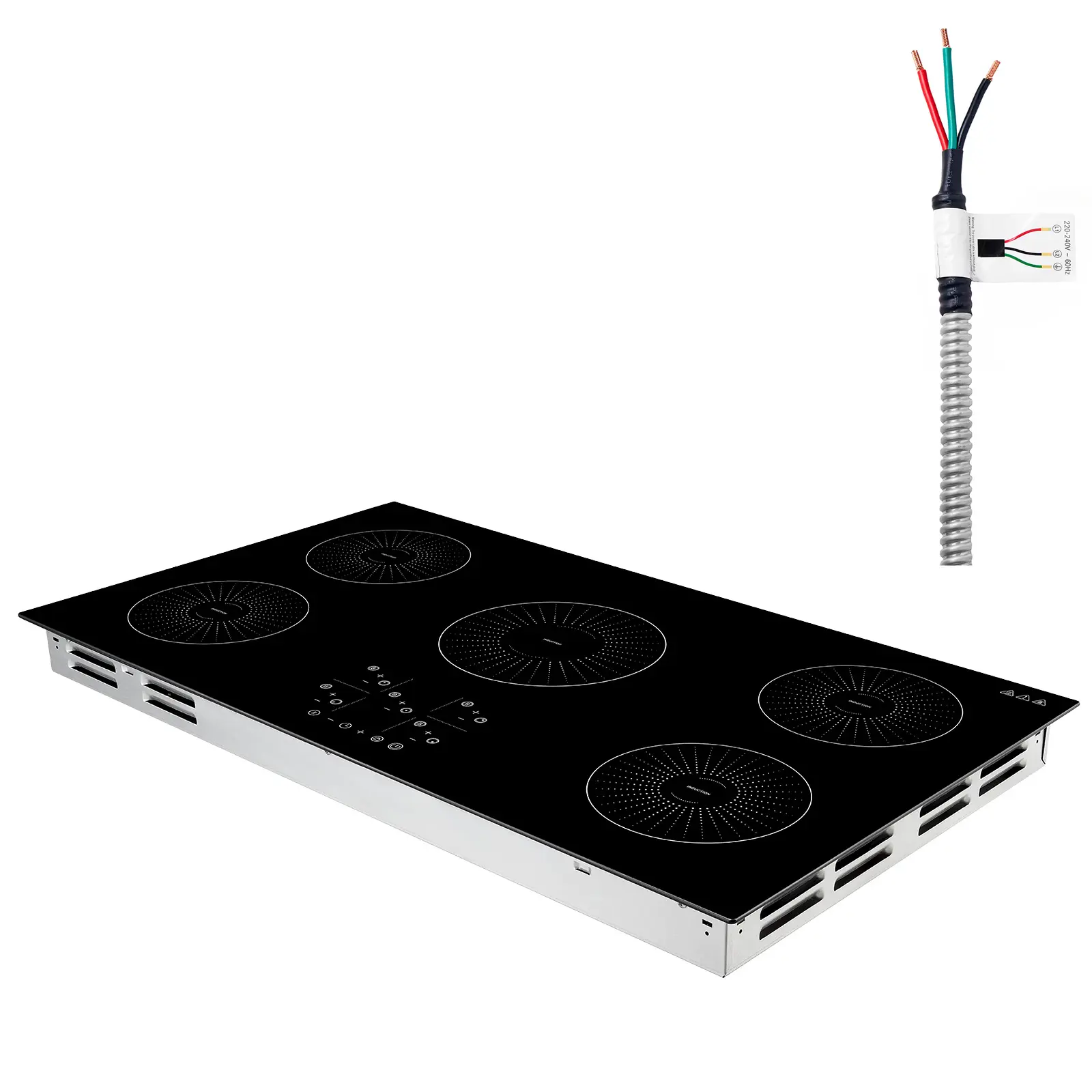 Induction Cooktop 36in 5 Burners Built-in Electric Stove 220V 9200W, Low-Power Continuous Heating, Induction Burner for Kitchen, 9 Power Levels, LED Touch Screen, Ceramic Glass, and Child Lock