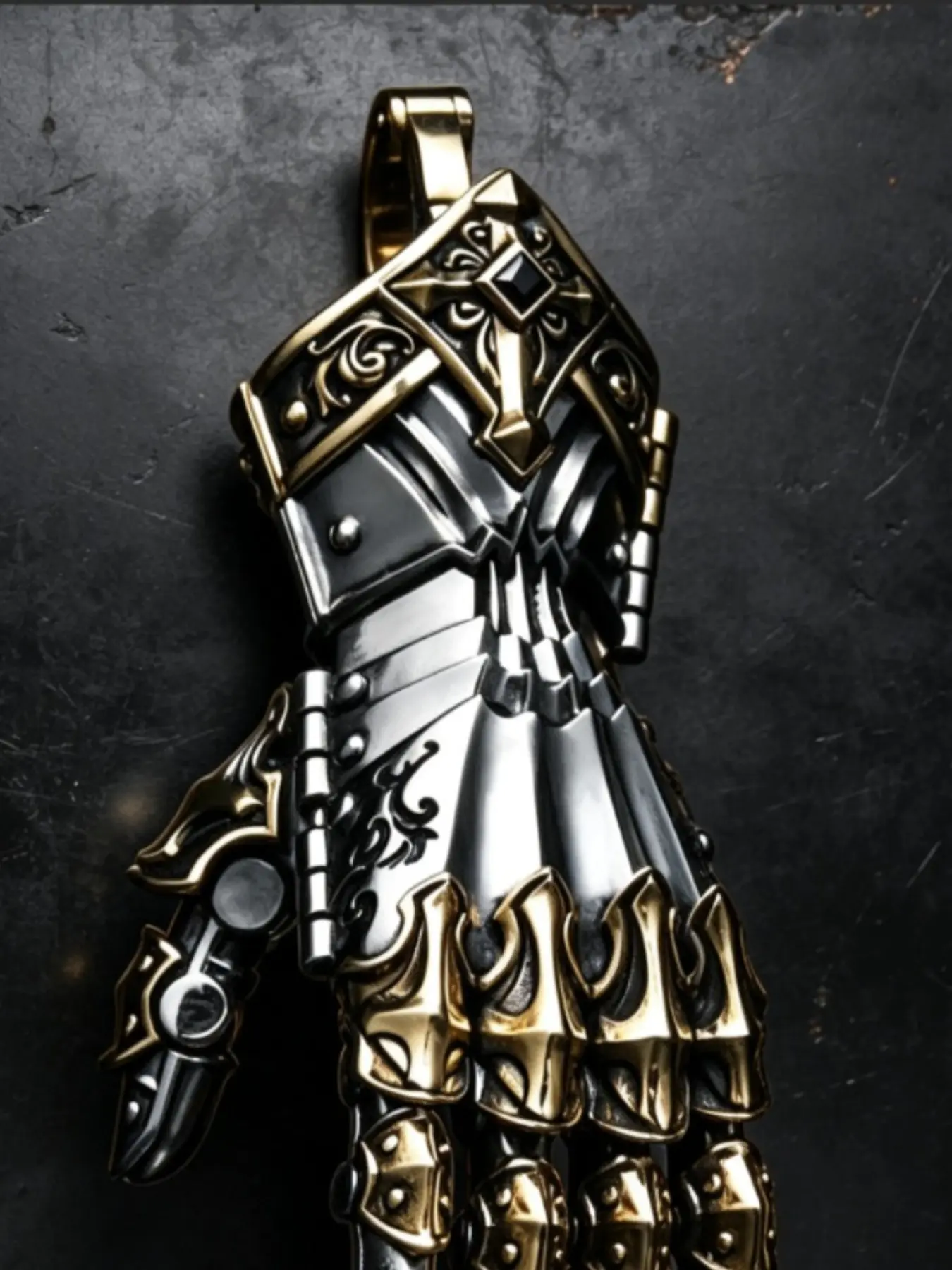 Two-Tone Skeleton Gauntlet God's Hand Pendant, Must-Have Biker Collectible, Unique Wearable Art Accessory, Perfect Boyfriend Gift