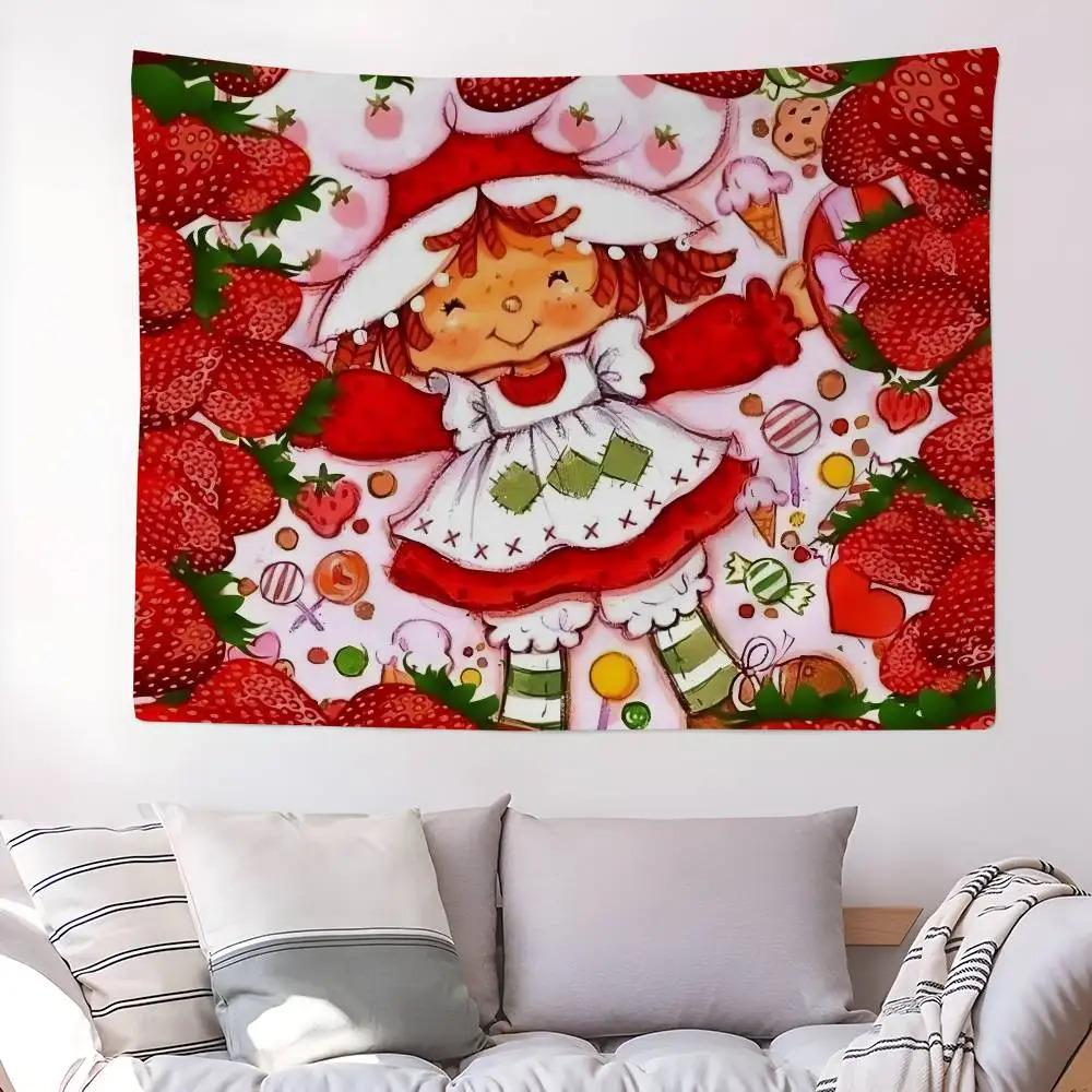 S-Strawberry Cartoon S-Shortcake Girl DIY Wall Tapestry Hanging Tarot Hippie Wall Rugs Dorm Home Decor