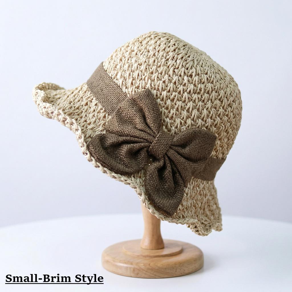 Women Retro Straw Beach  – Foldable Wide Brim Sun  with Bow, Breathable Woven Summer  for Travel, Vacation and Outdoor hat