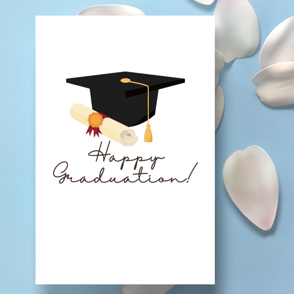 Happy Graduation Card, Graduation Cap & Diploma Design Greeting Card ...