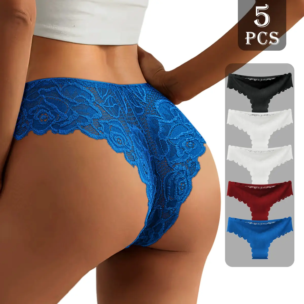 QUASTI 5PCS Women's Exquisite Lace Lingerie Sets, Wireless Soft Stretchy Bralette Sexy Panty, Breathable Comfortable Everyday Intimates for All-Day Wear S-XXL
