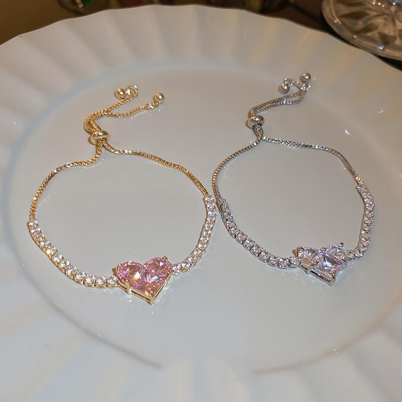 A Luxurious Heart-Shaped Adjustable Bracelet, Adorned with Zirconia - a Stylish Accessory Made of Copper, Perfect As a Gift for a Loved One, Partner, Or Best Friend