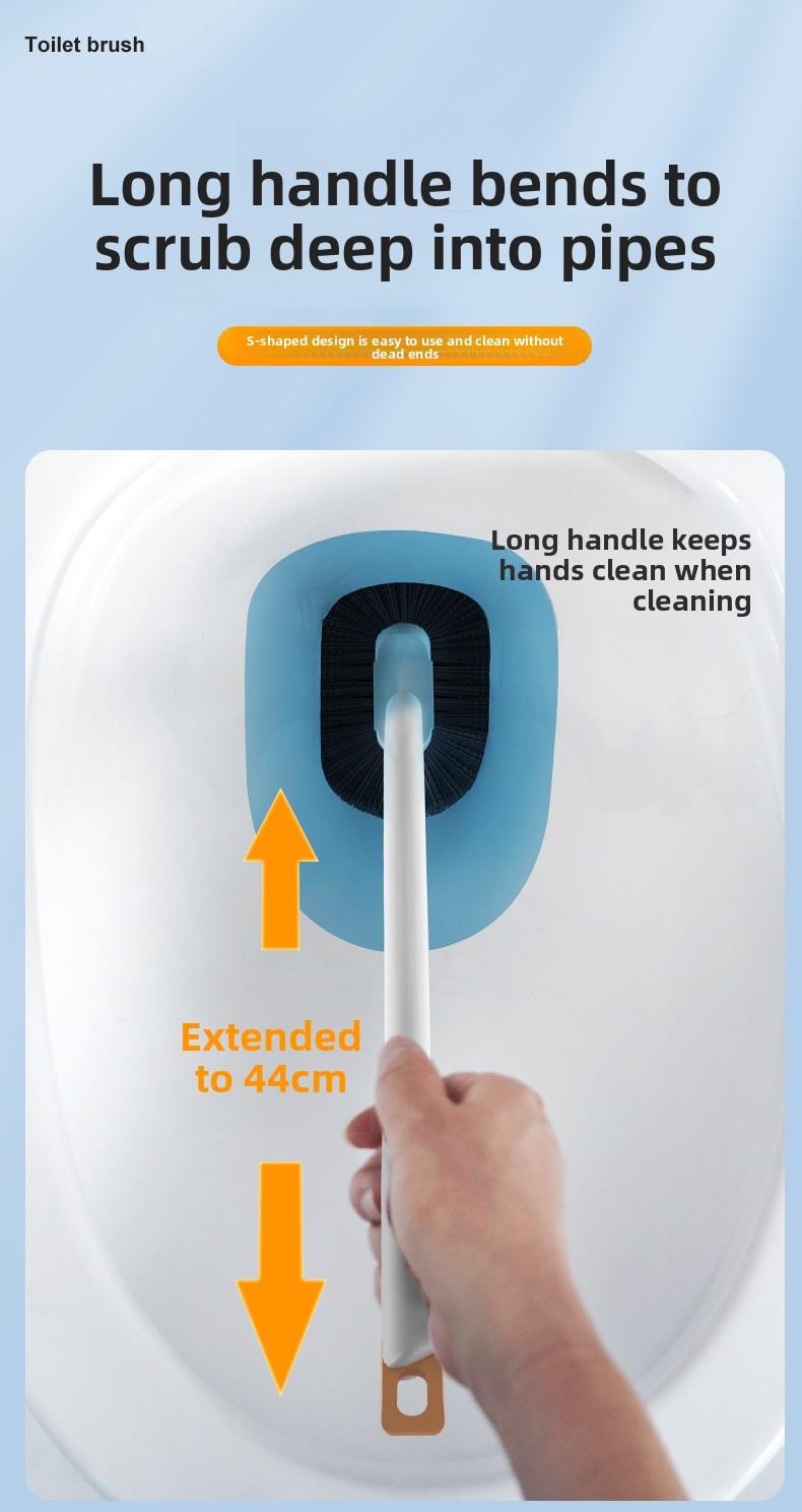 Home-use no-drill toilet brush with base, wall-mounted long-handled toilet brush, high-quality plastic wall-mounted toilet brush