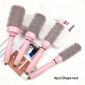 4pc Cylindrical Hair Rollers, Professional Styling Comb, Heat-Resistant Curl Brush, Suitable for Curly Hair, Beauty Hairbrush