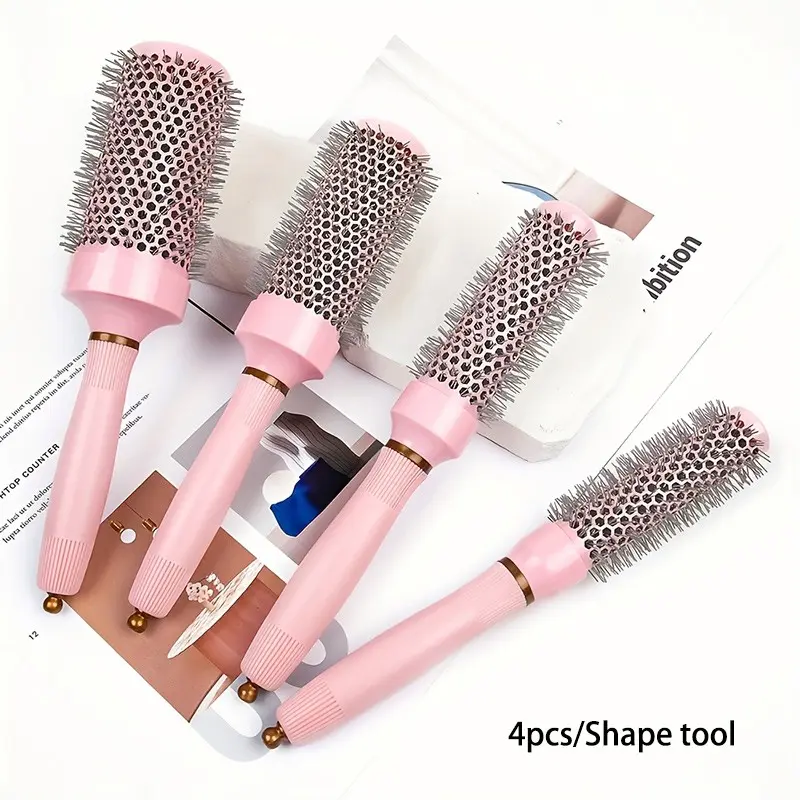 4pc Cylindrical Hair Rollers, Professional Styling Comb, Heat-Resistant Curl Brush, Suitable for Curly Hair, Beauty Hairbrush