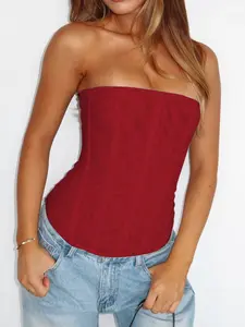 Women Mesh Strapless Bandeau Top Sexy Boned Corset Tops