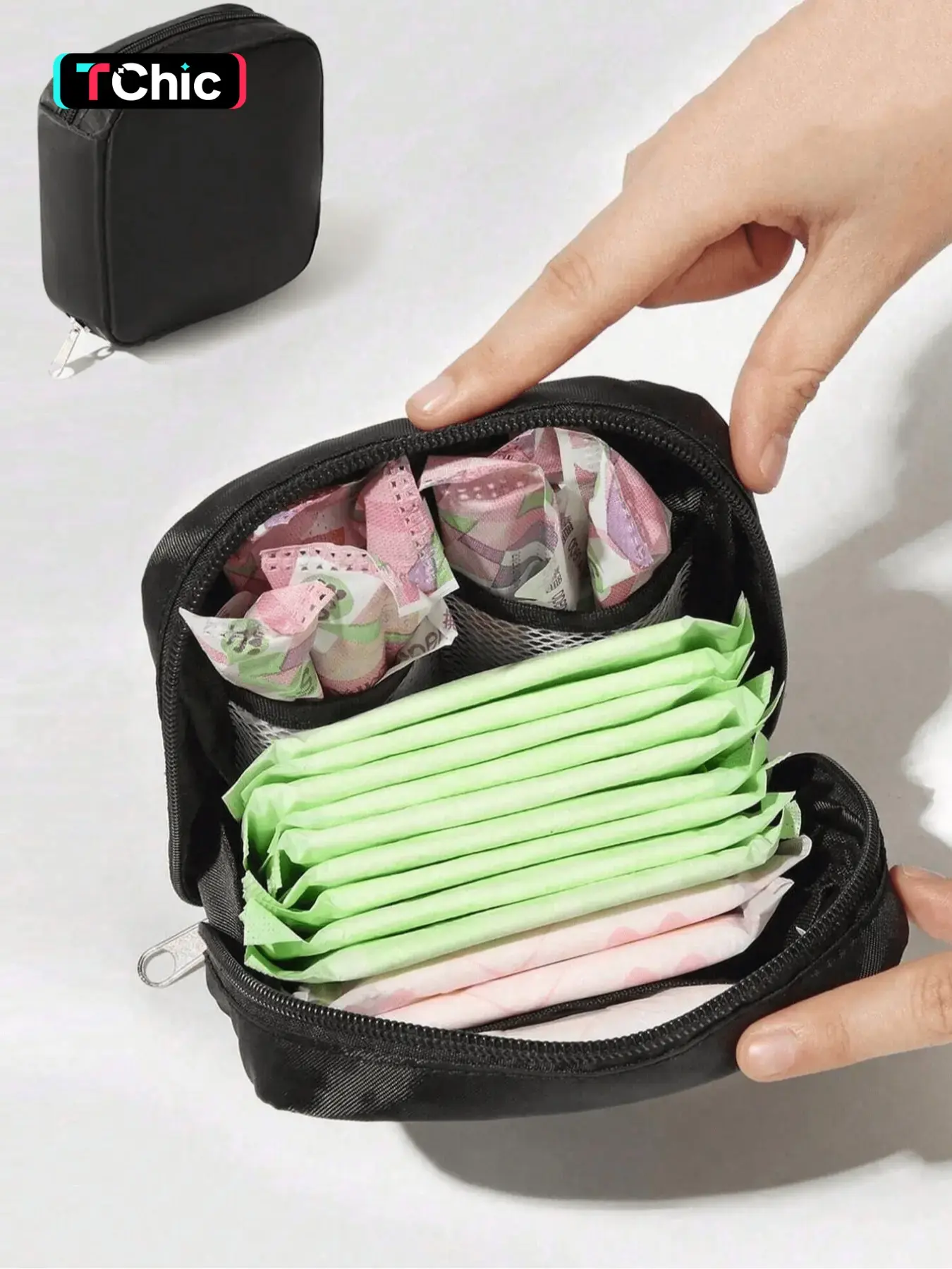 Fashion Layered Storage Mini Bag, Polyester Casual Style Napkin and Cosmetics Organizer, Mesh Divider, All Seasons, Plain Pattern, Makeup Pouch