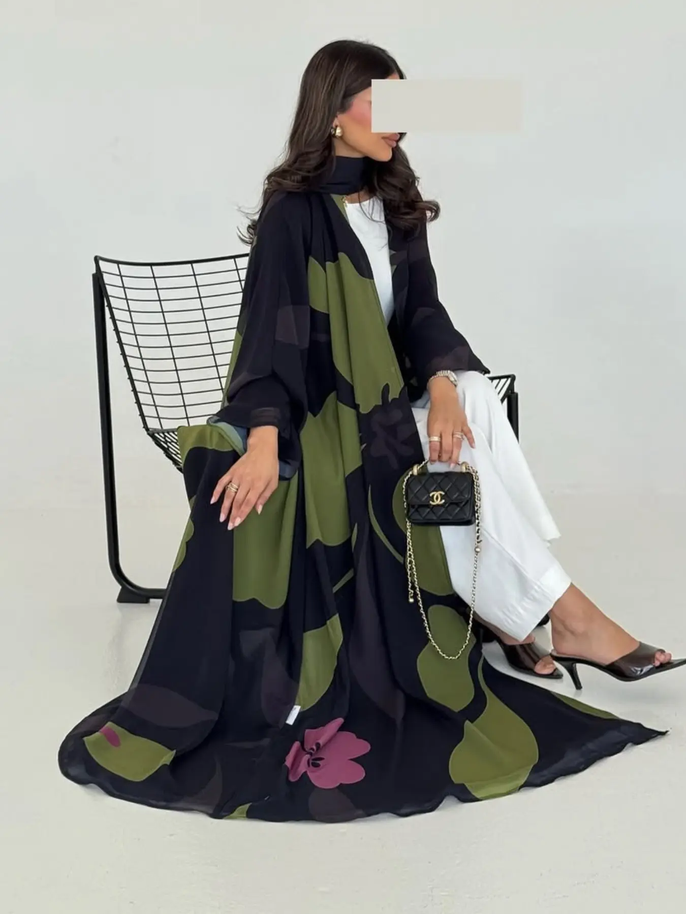 2026 Spring New Modest Style Muslim Outfits Fashion Cross-Border Flowy Chiffon Printed Long Dress with Headscarf Two-Piece Set, Elegant Islamic Clothing and Stylish