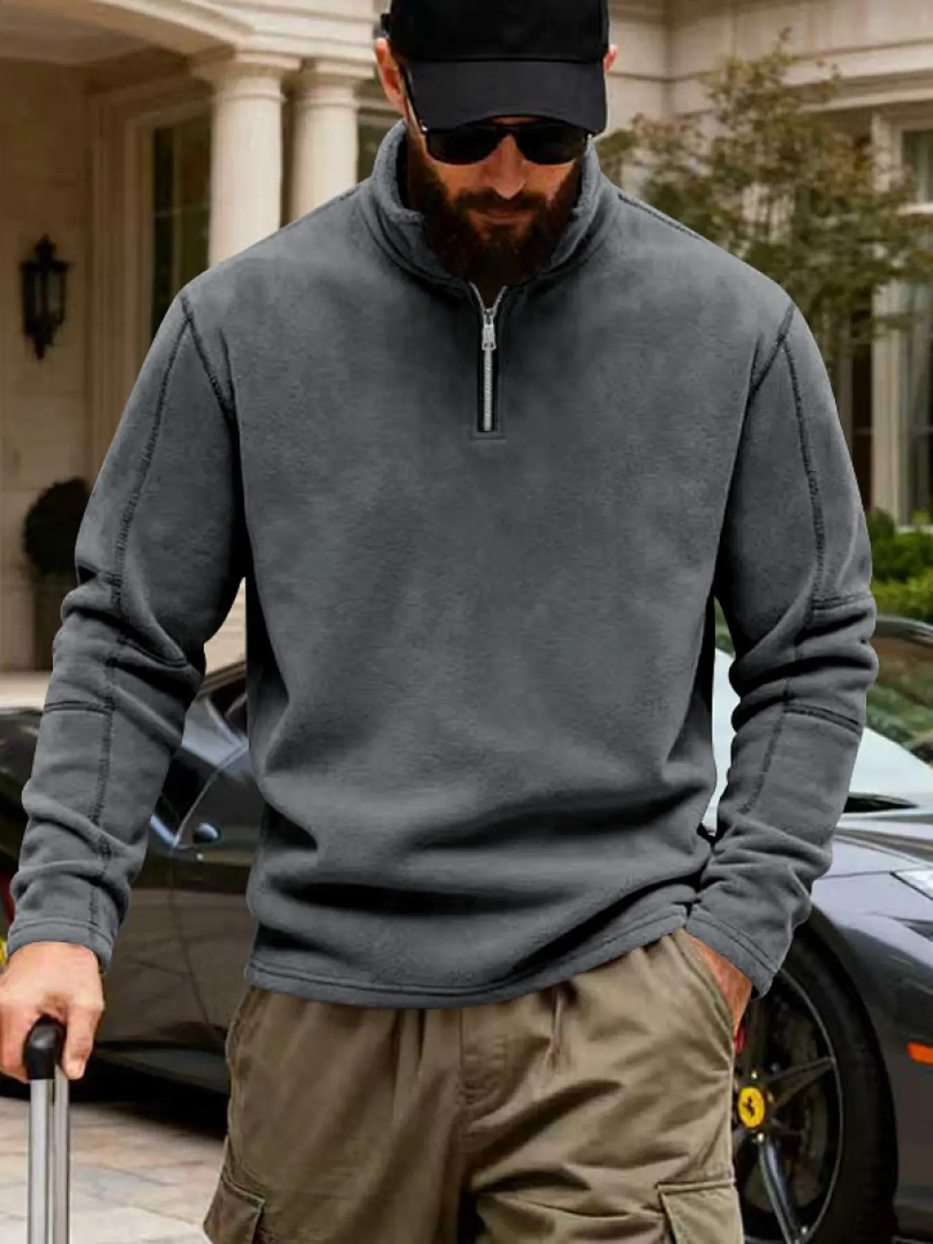 Men's Winter Polar Fleece Loose Fit Casual Outdoor Commute Warm Stand Collar Half Zip Closure Sports Sweatshirt, Cozy and Stylish for Cold Weather