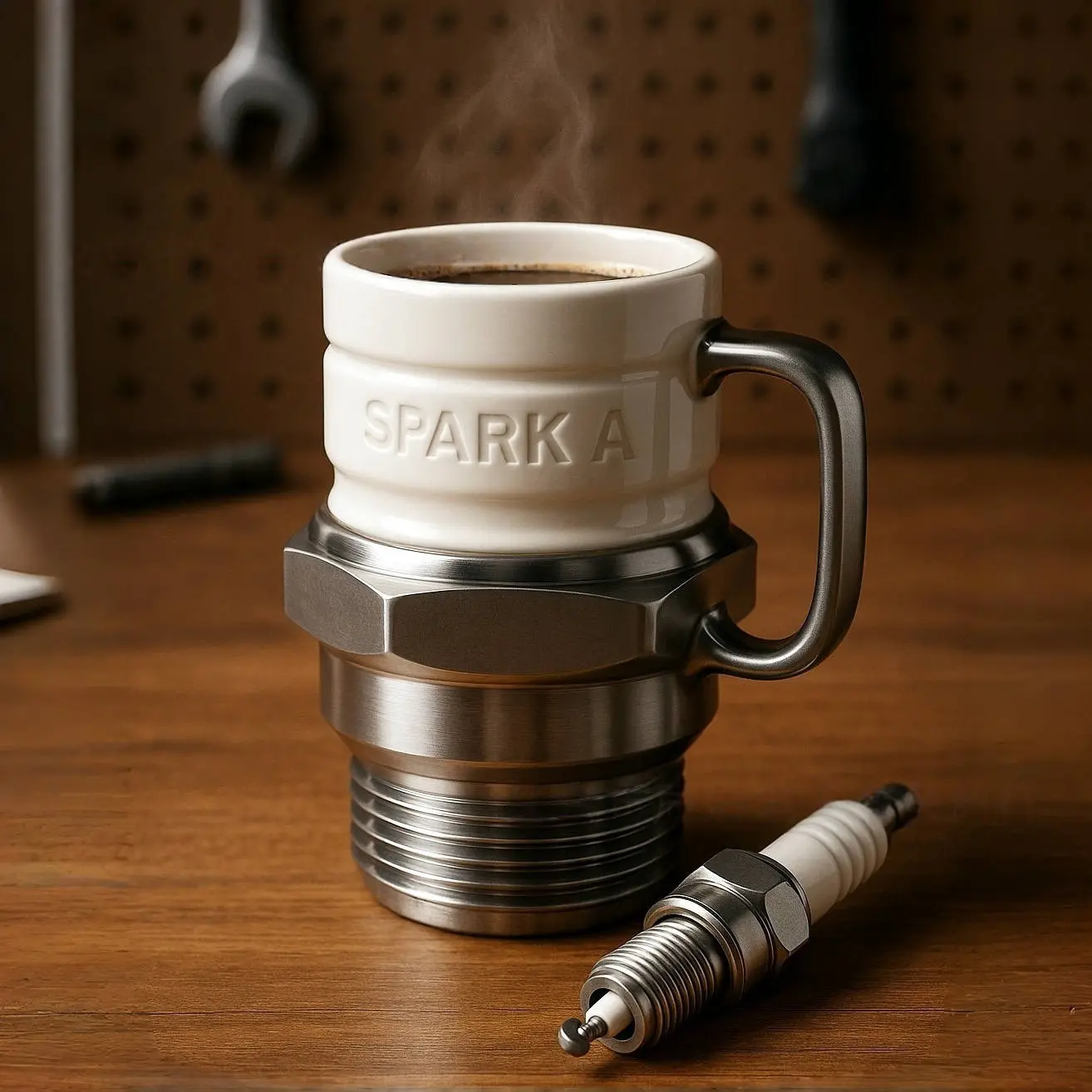 Spark Plug Mug for Car Enthusiasts, Unique Collectible Artisanal Coffee Cup, Personalized Spark Design, Perfect Gift for Auto Lovers