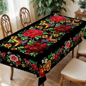 2D Flat Party Tablecloth, Mexican Style Vibrant Floral Design, Perfect for Home Kitchen, Parties, Festive Dining Decor, All-Season Gift