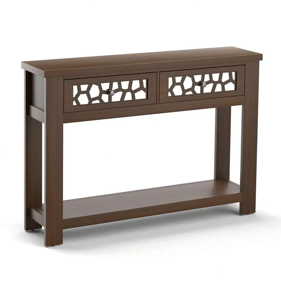 2-Tier Console Entryway Table W/ Drawers Living Room Entrance Rustic