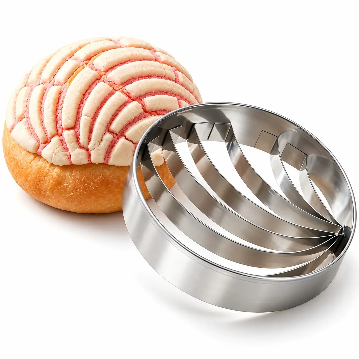 1PCS 4 Inch Cookie Bread Embossing Cutter Mold Food-Grade Stainless Steel Classic Shell Pattern Integrated Forming for Home DIY Baking Clear Print Durable Easy Release Pastry Dessert Kitchen Baking Gadgets
