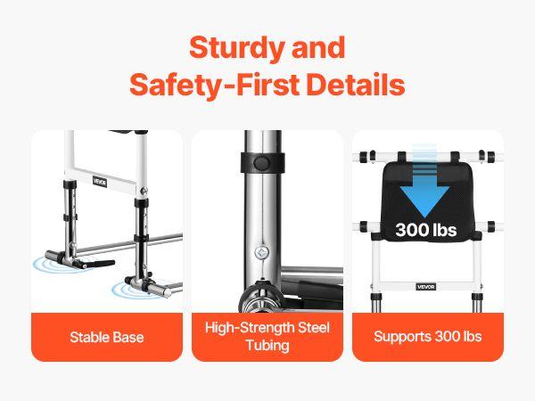 Bed Rail for Elderly, Foldable & Extendable Bedside Assist Rail with Side Handles & PU Handrail, Adjustable Height Carbon Steel Pipe Bedside Cane, Senior Bed Bar Fits King, Queen, Full, Twin