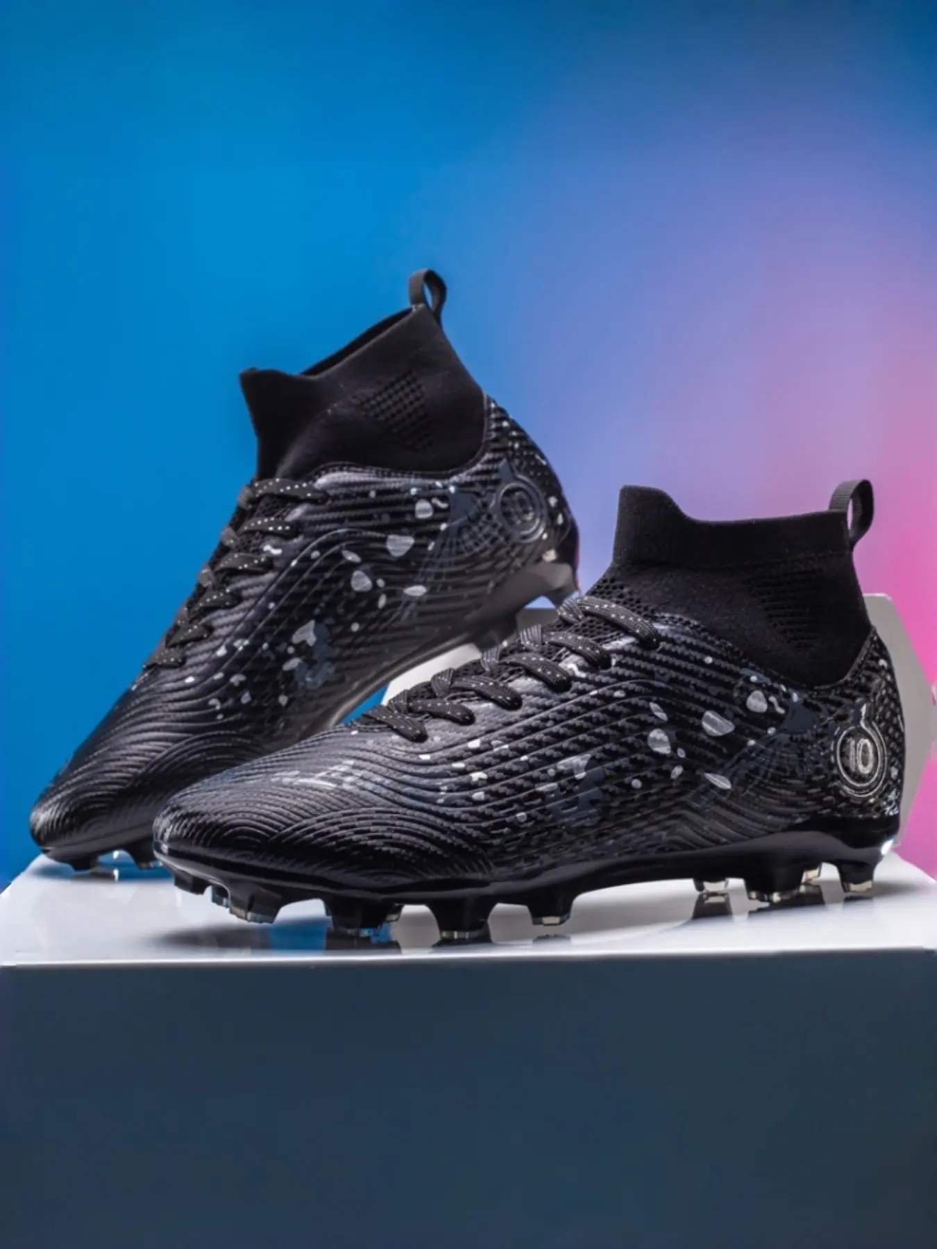 Men's High-Top Soccer Cleats, Football Boots, Adult Student Teenager Use, Long Studs Anti-Slip Professional Training Shoes, Suitable for Outdoor Artificial Grass