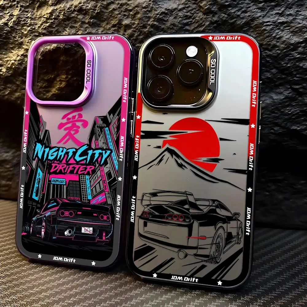 Cyberpunk Neon Tokyo JDM Drift Car Phone Case with Button Accessories, Anti-Slip Grip, HD Print for iPhone 17/16/15/14/13/12/11 Pro Max Plus, Durable Sun-Resistant Anti-Fall Matte Cover, Fits iOS, Jdm Designs, Soft Tpu