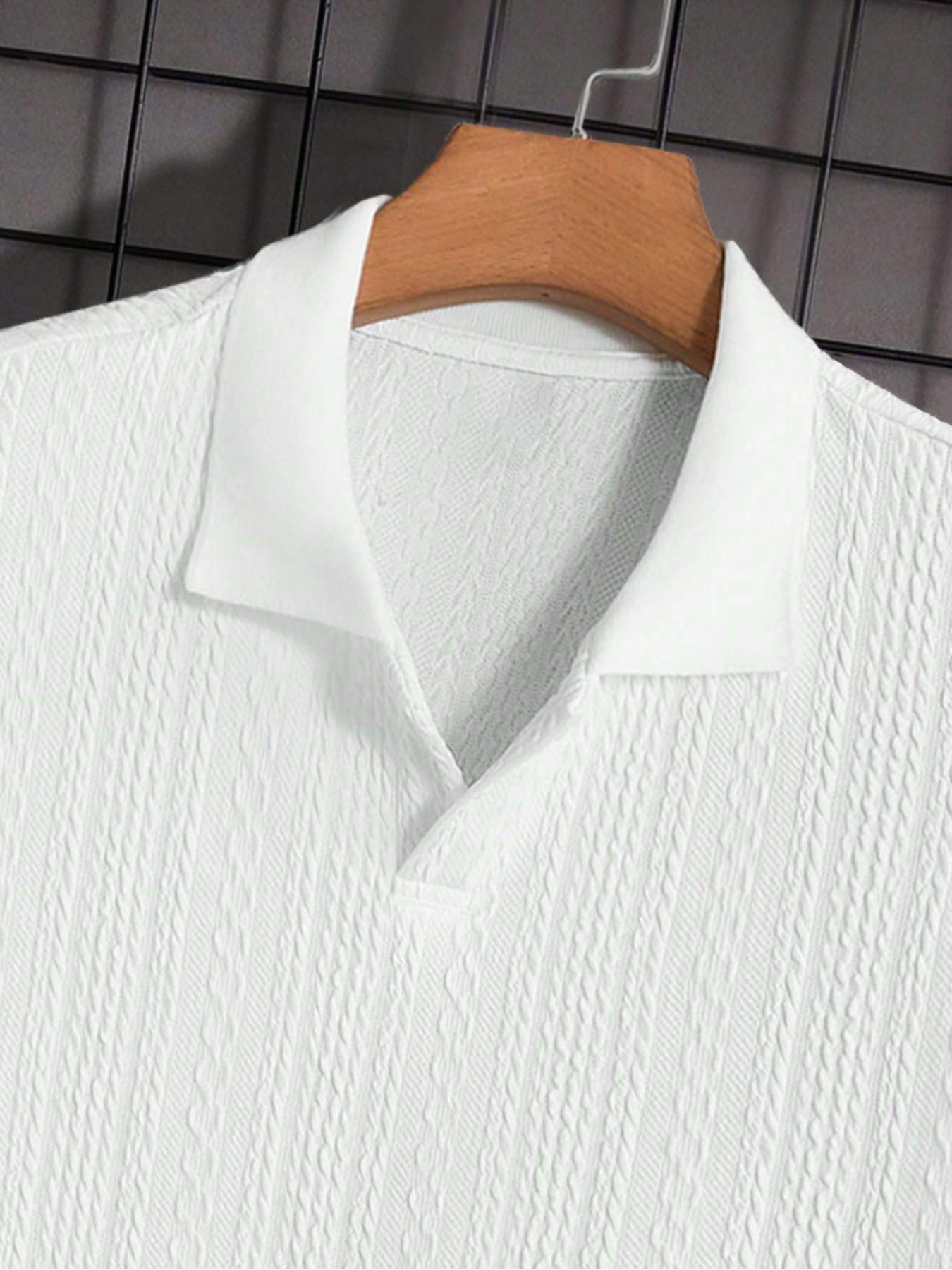 Men's Solid Jacquard Knit Polo Shirt, Regular Fit Casual Short Sleeve Collared Top for Summer, National Day Clothing, Fashion Menswear Men's Clothes for Daily Wear