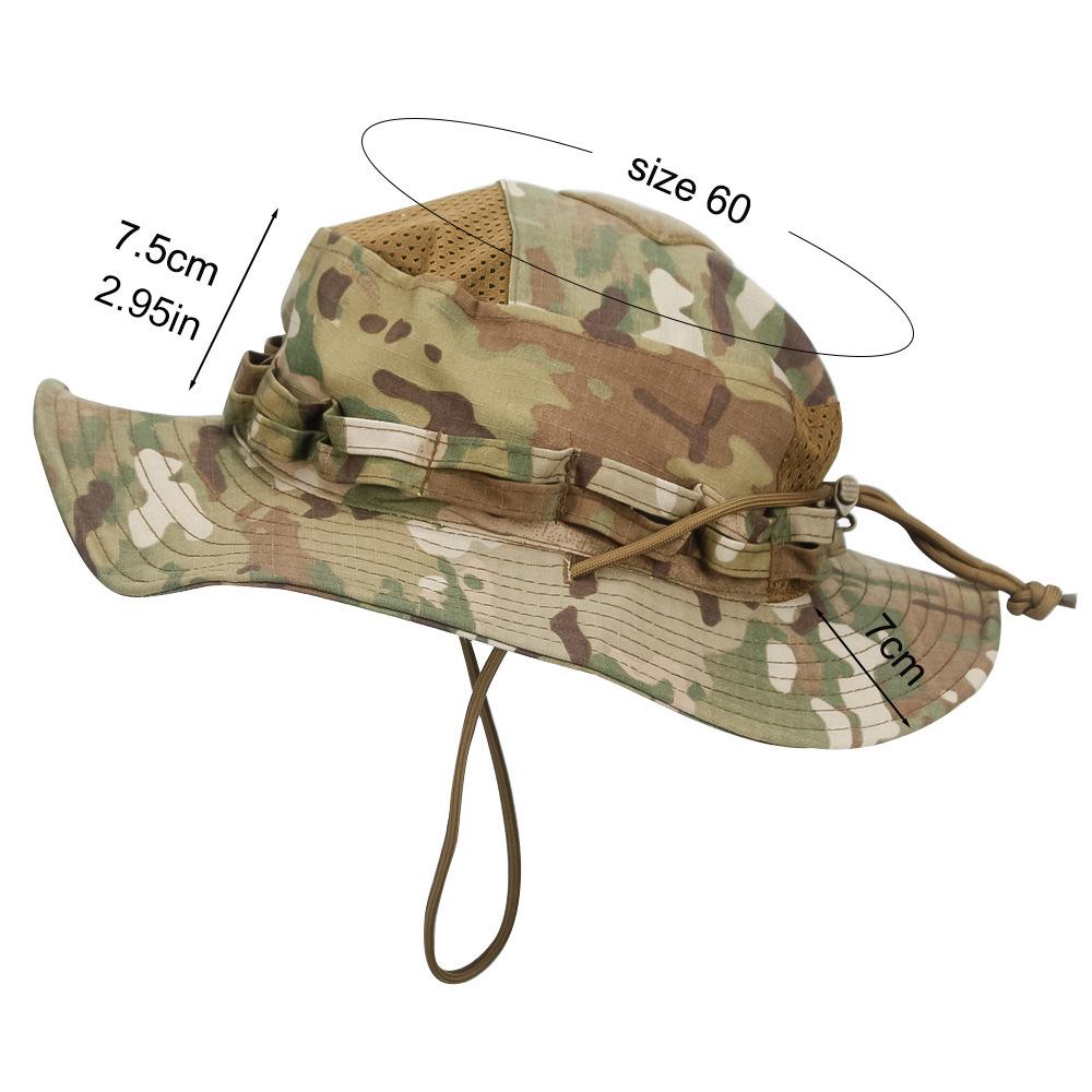 Tactical Camo Boonie Hat, Breathable Sun Hat with Adjustable Chin Strap, Military Style Bucket Hat for Outdoor Hiking Camping Fishing Hunting