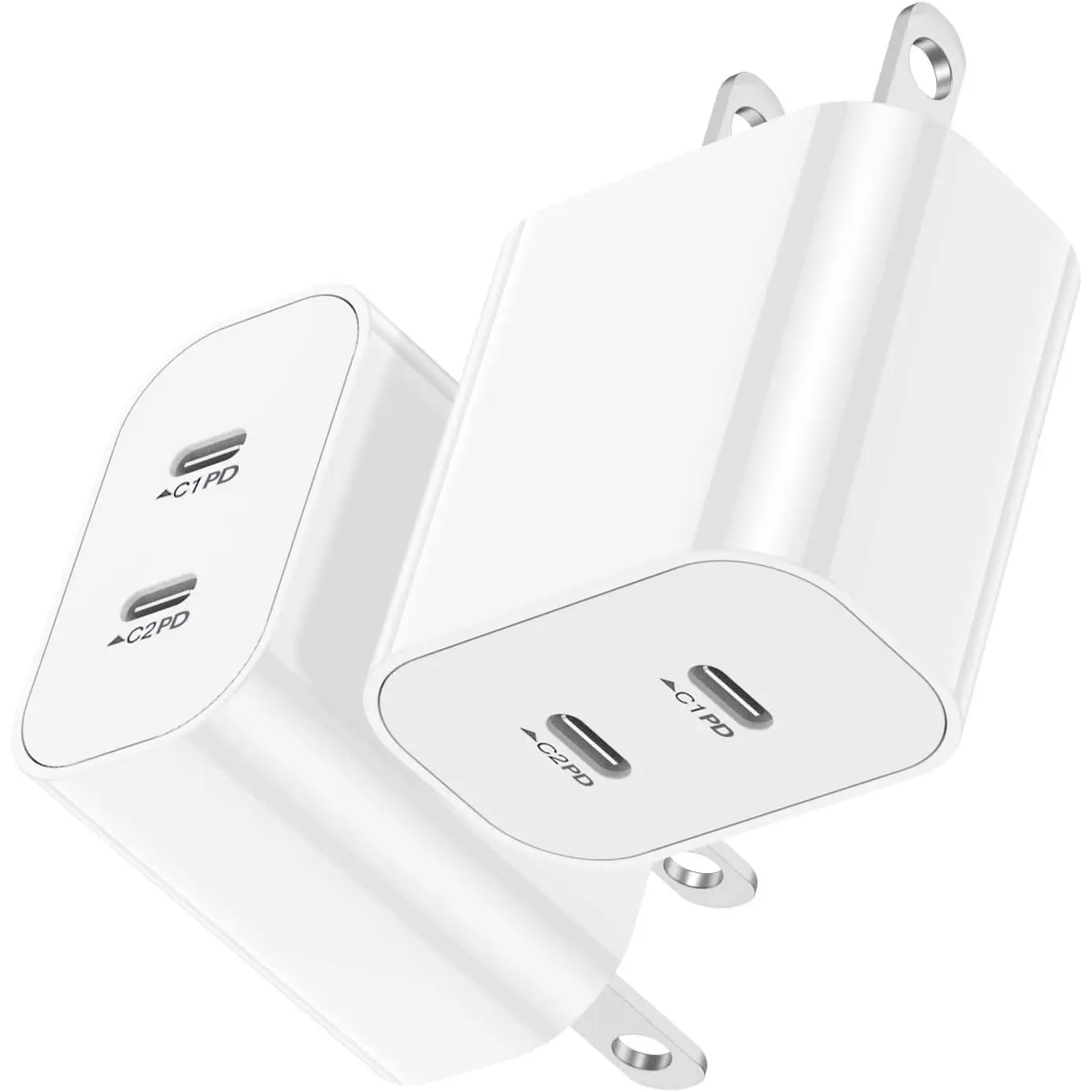 USB C  Charger Block,USB C  Block 2-Pack Type C 2in1  Ports Plug Wall Charger,  Type C Charger for  17 Pro Max/17 Pro/17 Air/16 Pro Max/15/14/13/12/11/Xs Max/XR/X,iPad