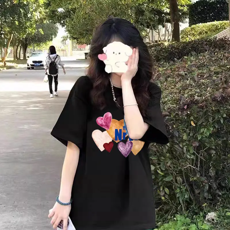 Women's pure cotton short-sleeve t-shirt, 2026 summer new design, casual loose fit, half-sleeve base top