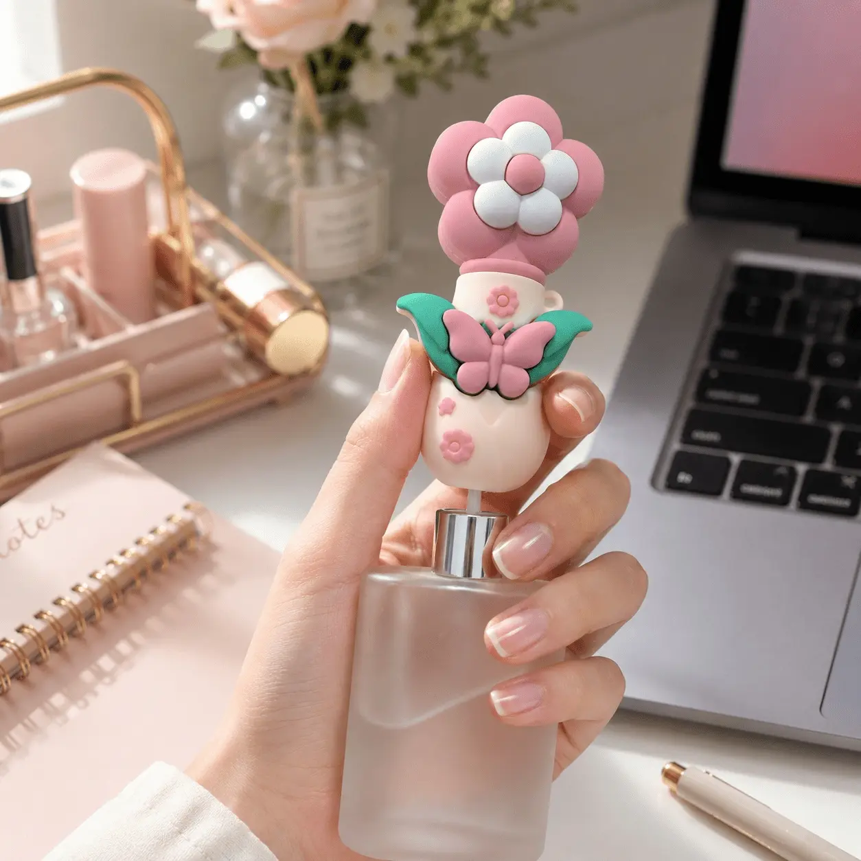 1pc cute flower mini perfume spray bottle, refillable travel perfume atomizer with butterfly and leaf design, portable empty perfume spray bottle, Portable Perfume Bottles, perfect for handbags, wallets, pockets, and everyday use