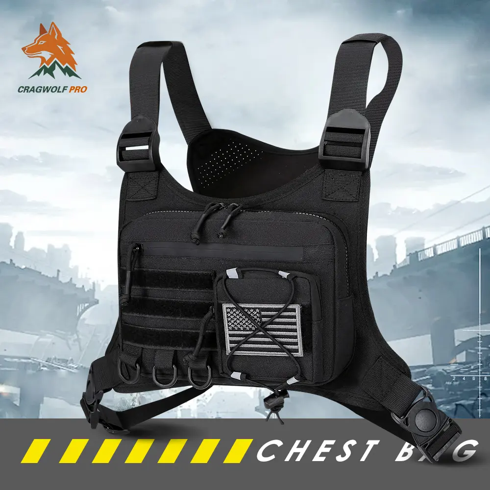 CragWolf Pro Tactical Chest Bag for Men Women - Running Vest Phone Holder & Workout Chest Rig, Adjustable Hands-Free EDC Pouch for Gym, Hiking, Cycling,SKI,chest pack,chest rig, Water Resistant Chest Running Bag, Men's Resistant Running Chest Bag
