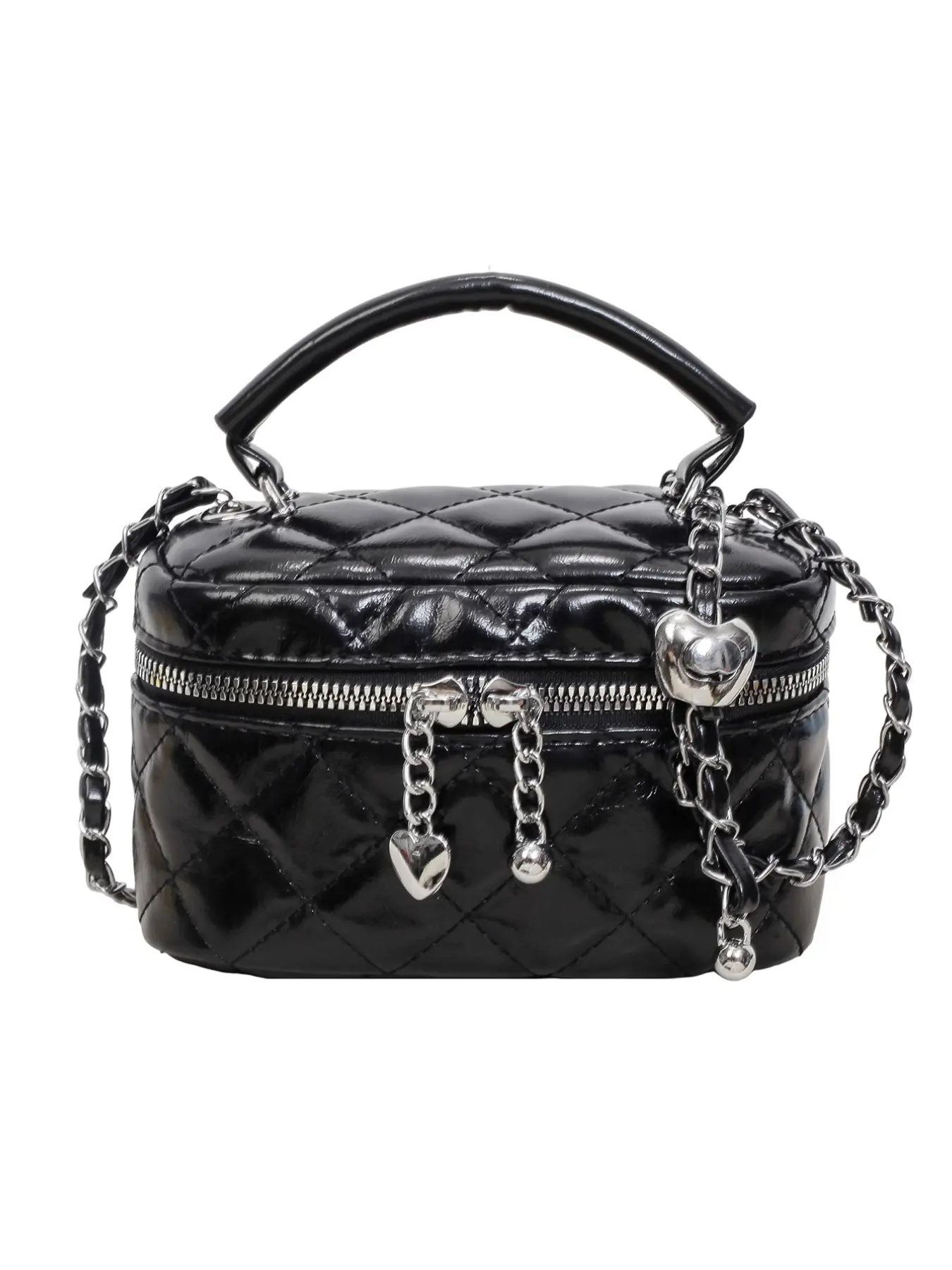 Mini Handbag Box Bag, Small Luxury Style, Rhombus Pattern Heart Metal Zipper Chain, Crossbody Pouch, Daily Commute, Date, Women, Elegant Bags
