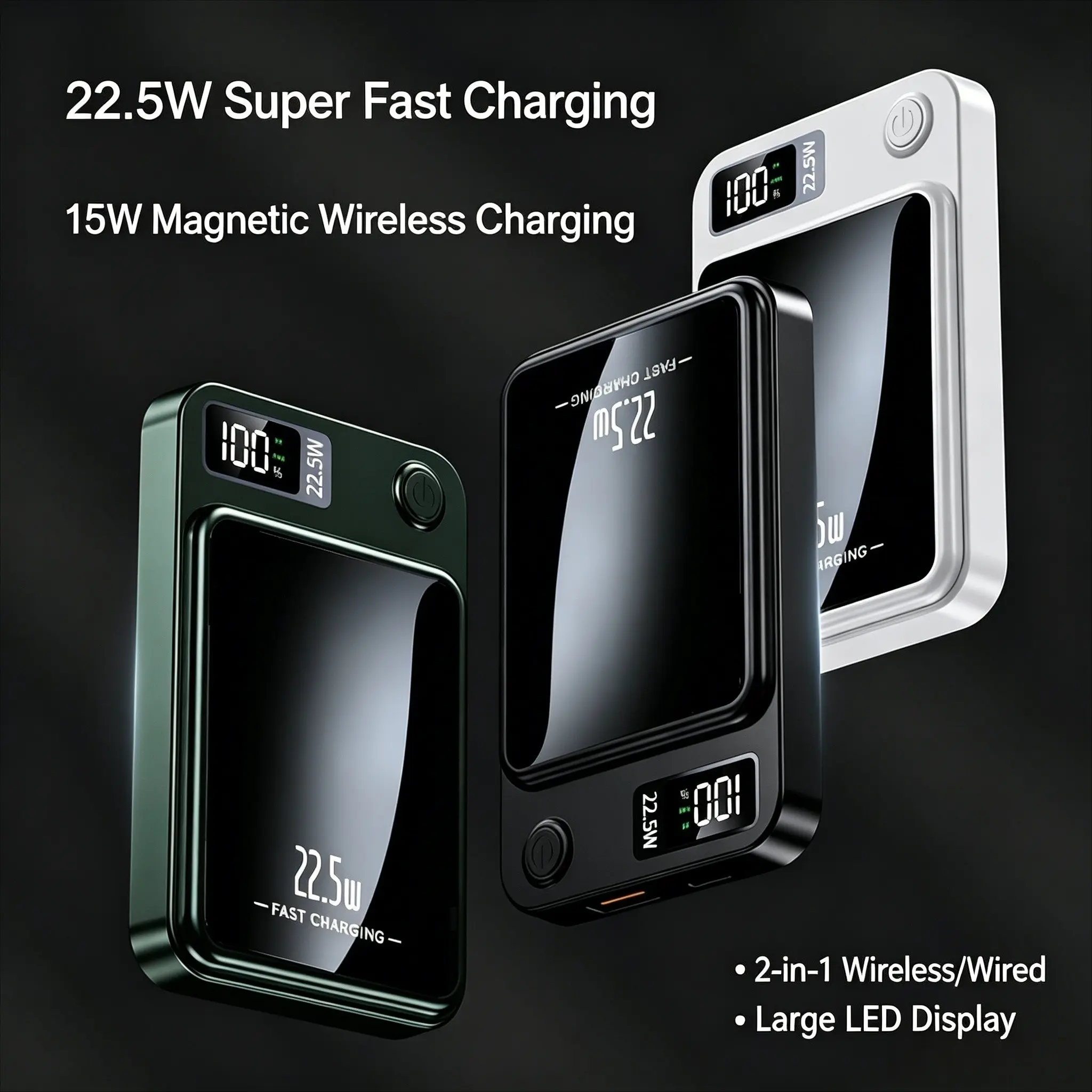 Wireless Magnetic External Battery Power Bank 5000mah, Rechargeable Battery Pack, Fast Charging, Compact Portable Charger for iPhone Android, PD Bidirectional Quick Charge, Display Screen