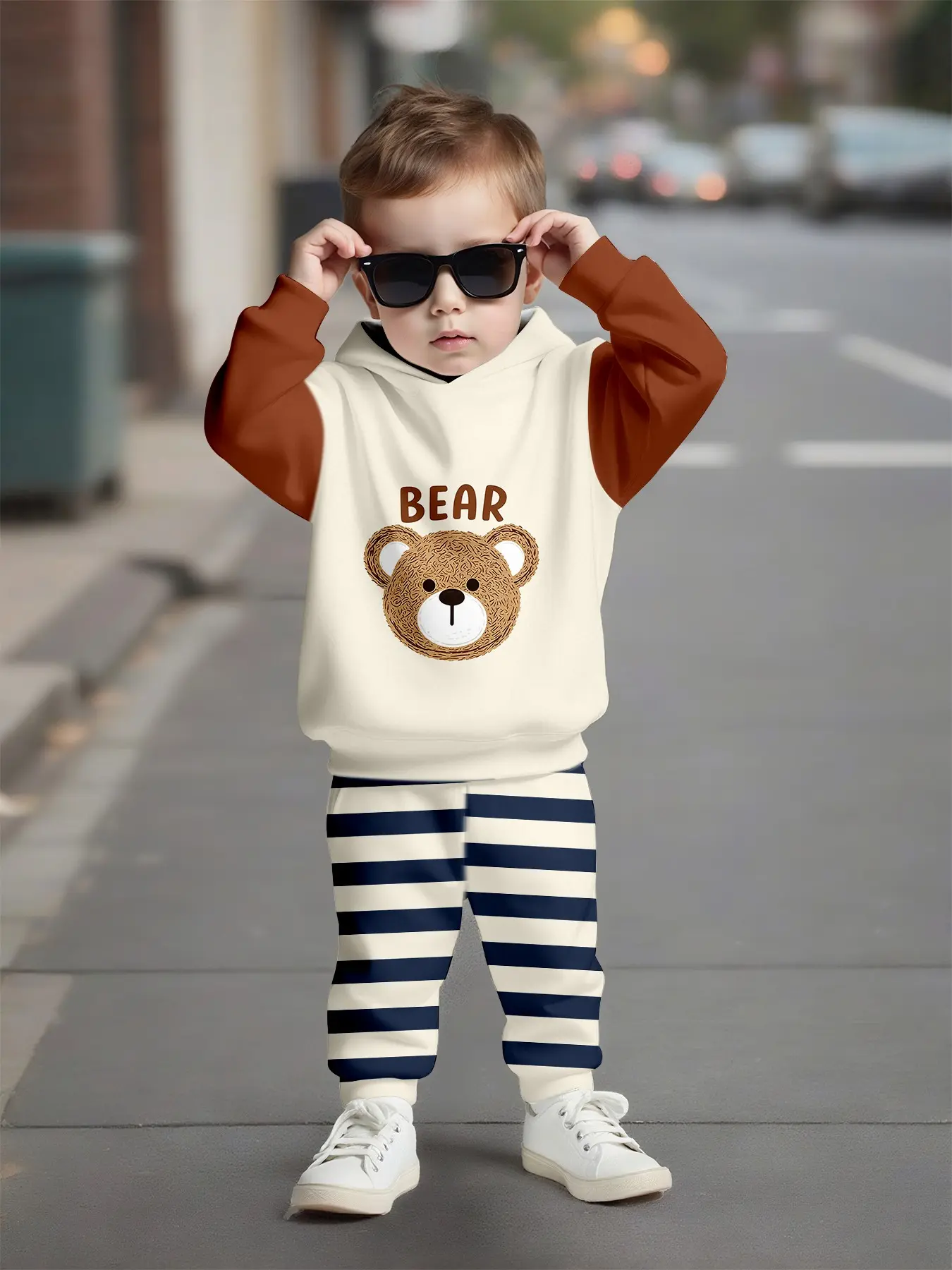 Bear Hoodie Set, Soft and Cute Two-Piece, Knit Material, Perfect for Playtime and Daily Wear