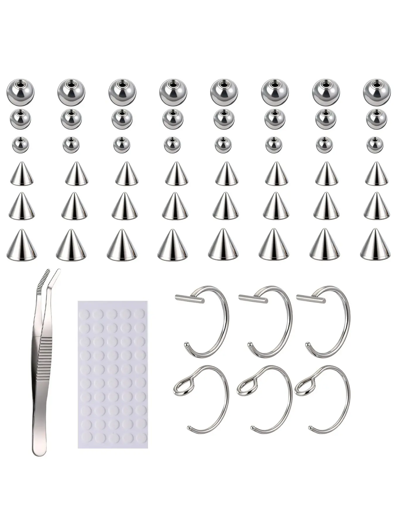 Fake Eyebrow Ring Fake Lip Labret Studs Non-Piercing Eyebrow Piercing Replacement Balls Spike with 100Pcs Sticker and 1 Pcs Tweezers Body Jewelry Mouth Jewelry Nose Rings