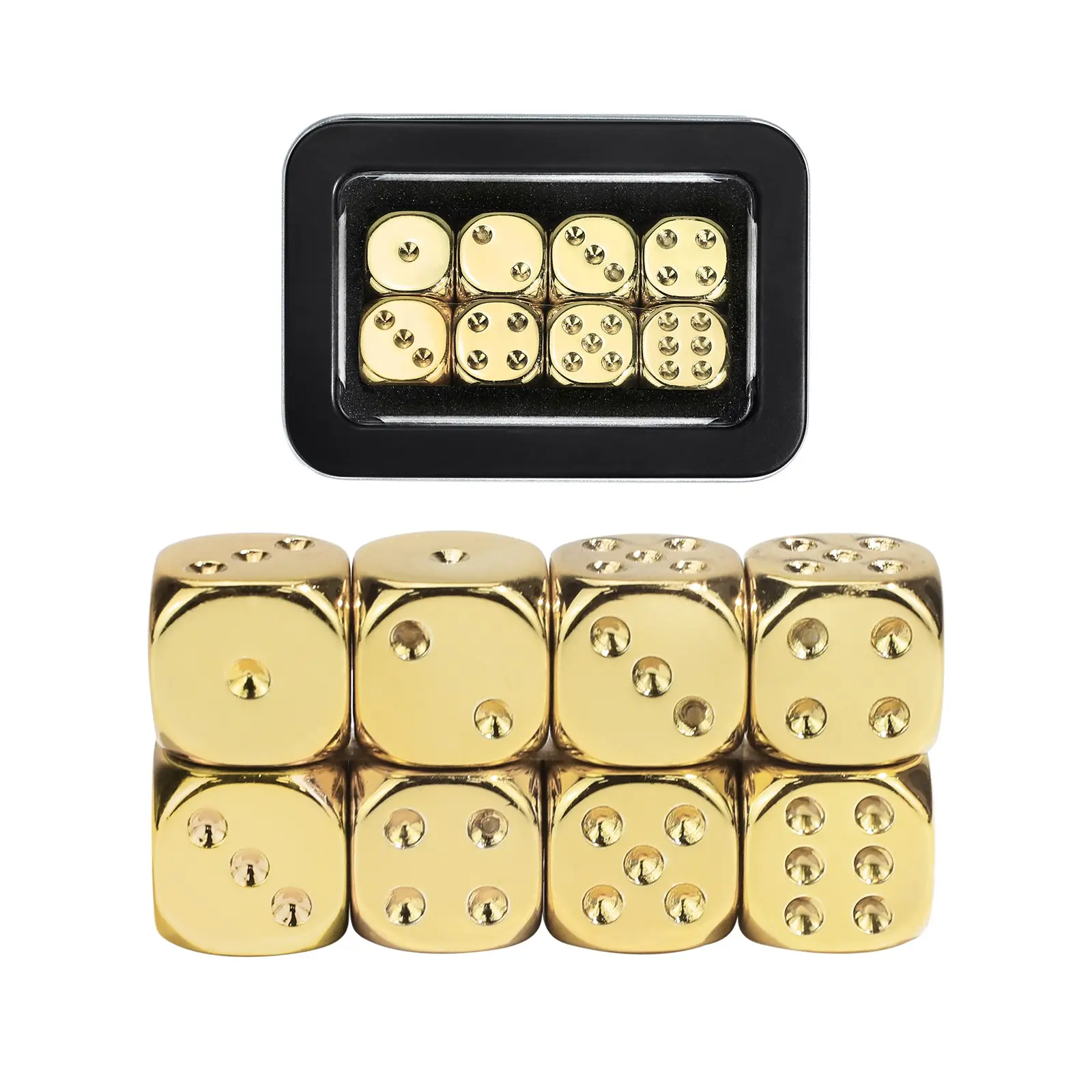 8PCS/CASE 16mm Large Solid Metal-Plated Polished Dice | Premium Heavy-Duty Gaming Dice Ideal for Party, Poker, Board Games, Tabletop RPGs, KTV & Tournaments