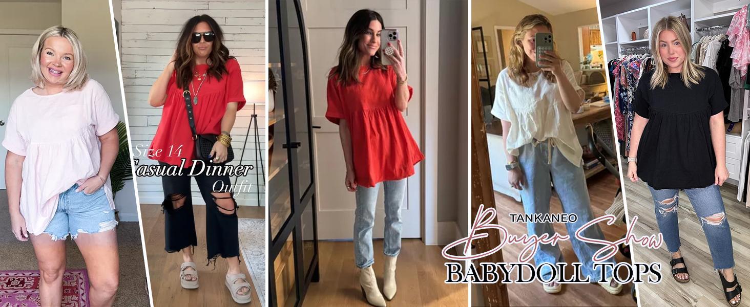 Imily Bela Womens Summer Babydoll Tops Casual Loose Fit Peplum Oversized Tunic Shirts